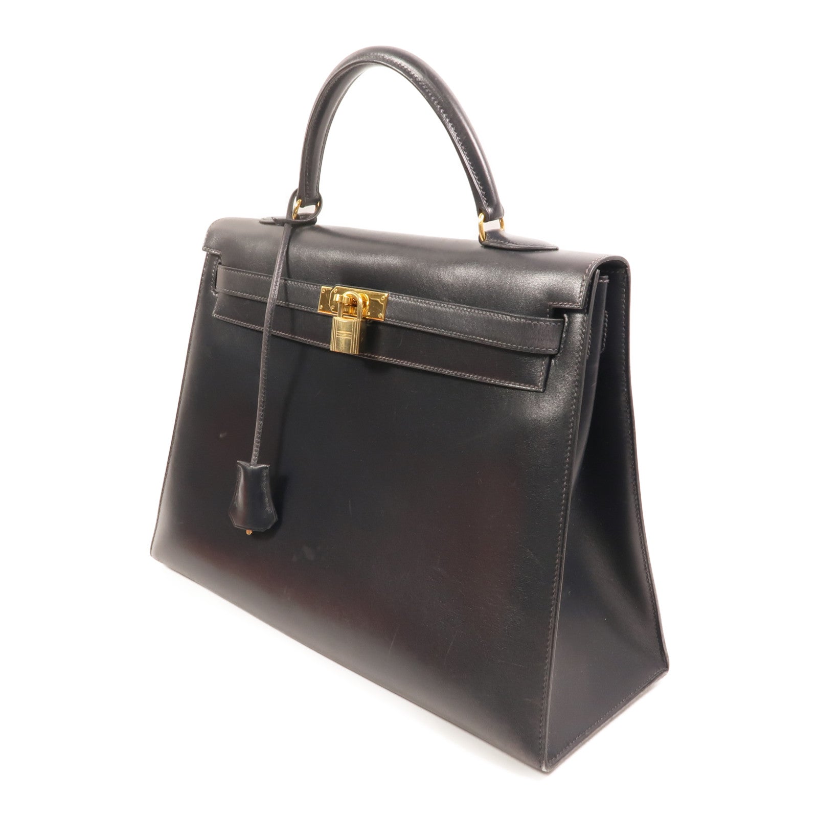 HERMES Box Calf皮革Kelly 35金扣手挽肩背兩用袋Noir