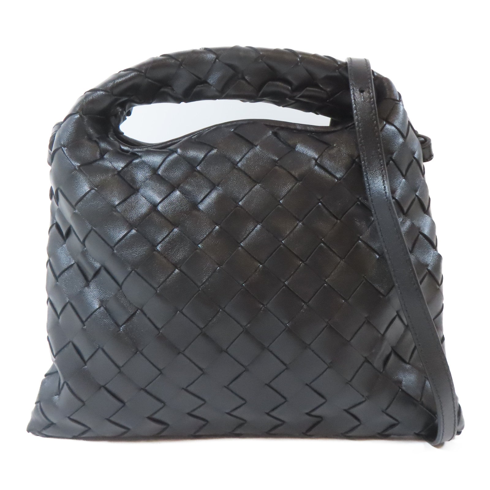 BOTTEGA VENETA 織紋牛皮皮革Mini Hop Hobo Bag金扣手挽肩背兩用袋黑色
