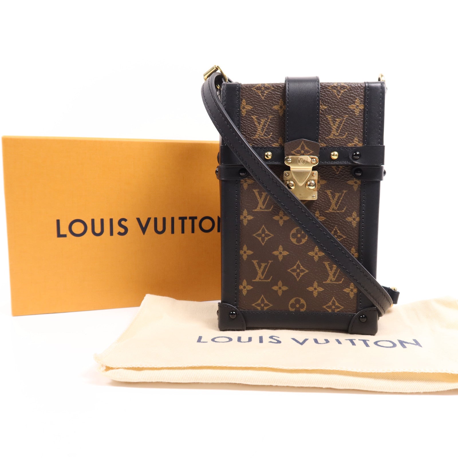 LOUIS VUITTON Monogram Pochette Trunk Vertical金扣鏈帶肩背袋