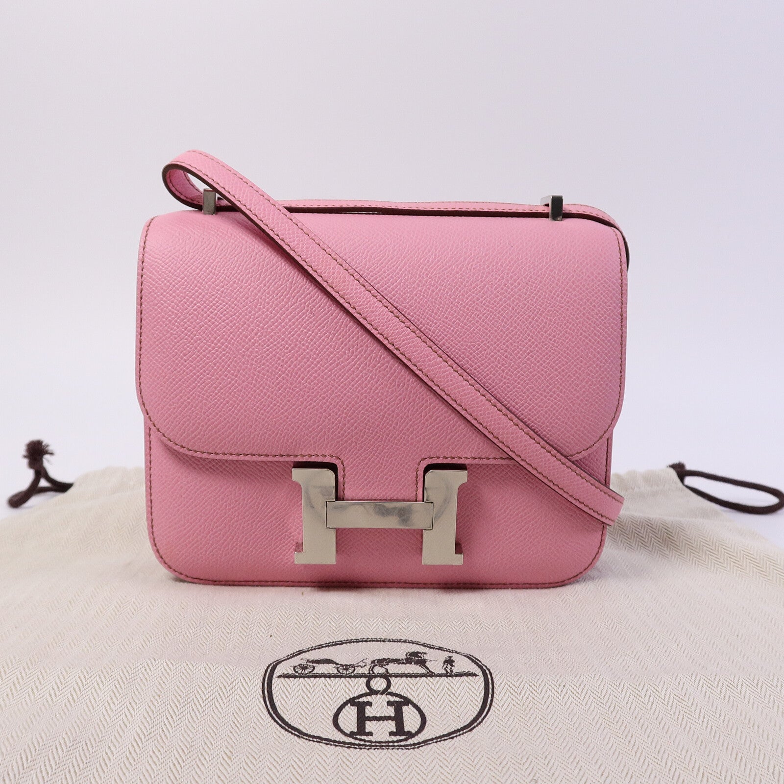 HERMES Epsom皮革Constance Mini肩背袋Bubblegum Pink