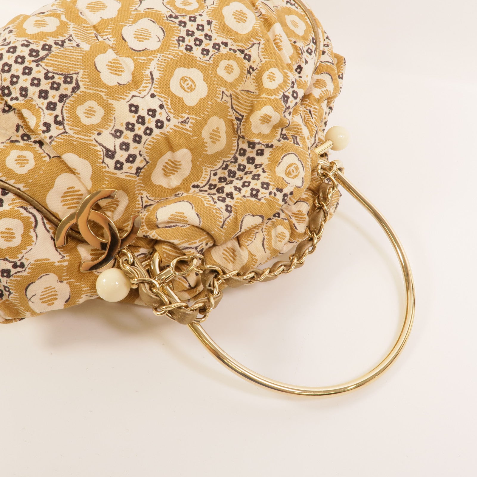 CHANEL 帆布Vintage Camellia Coco Mark手挽袋