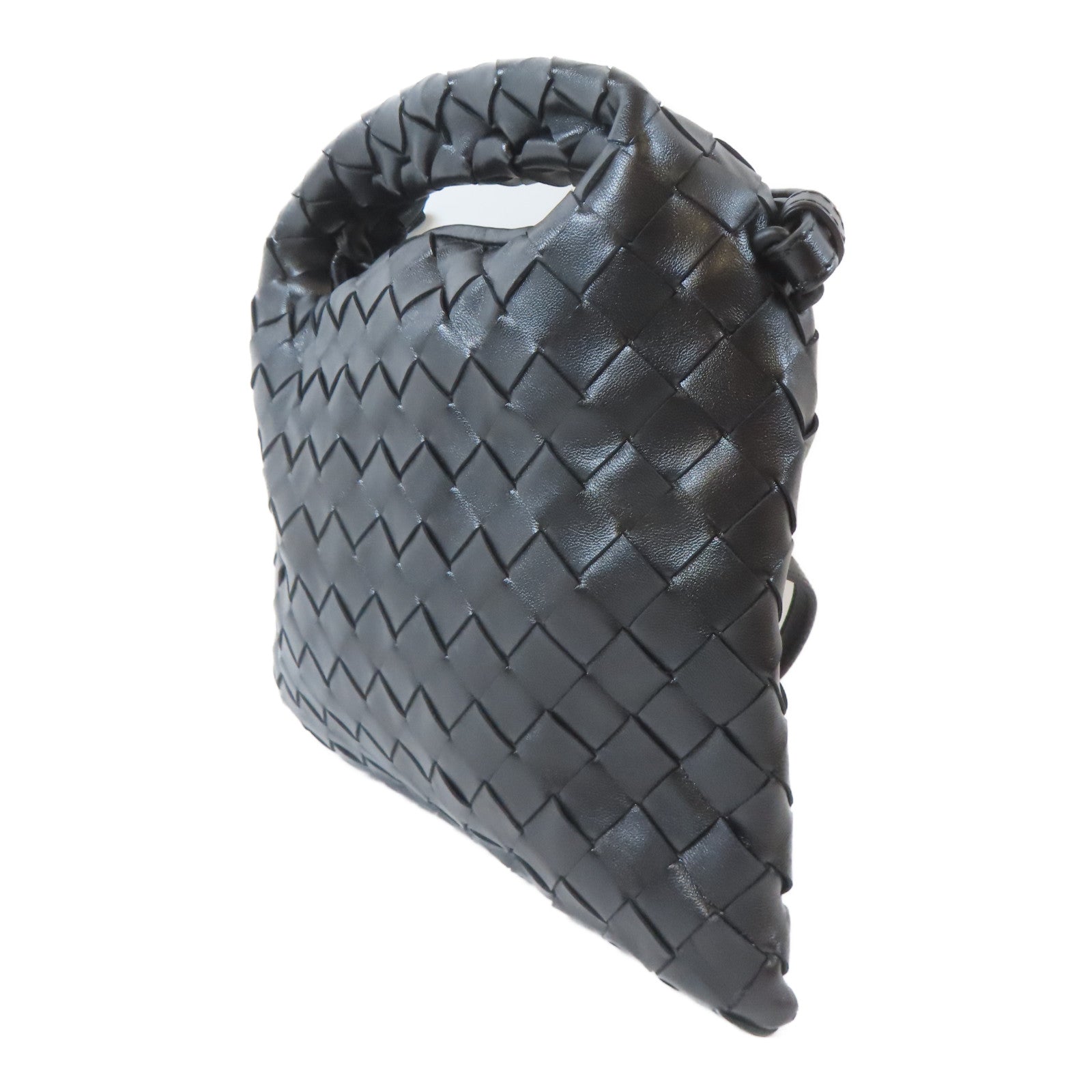 BOTTEGA VENETA 織紋牛皮皮革Mini Hop Hobo Bag金扣手挽肩背兩用袋黑色
