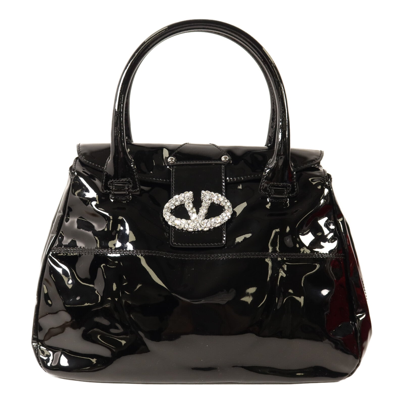 Valentino 漆皮皮革Crystal Catch Satchel銀扣手挽袋