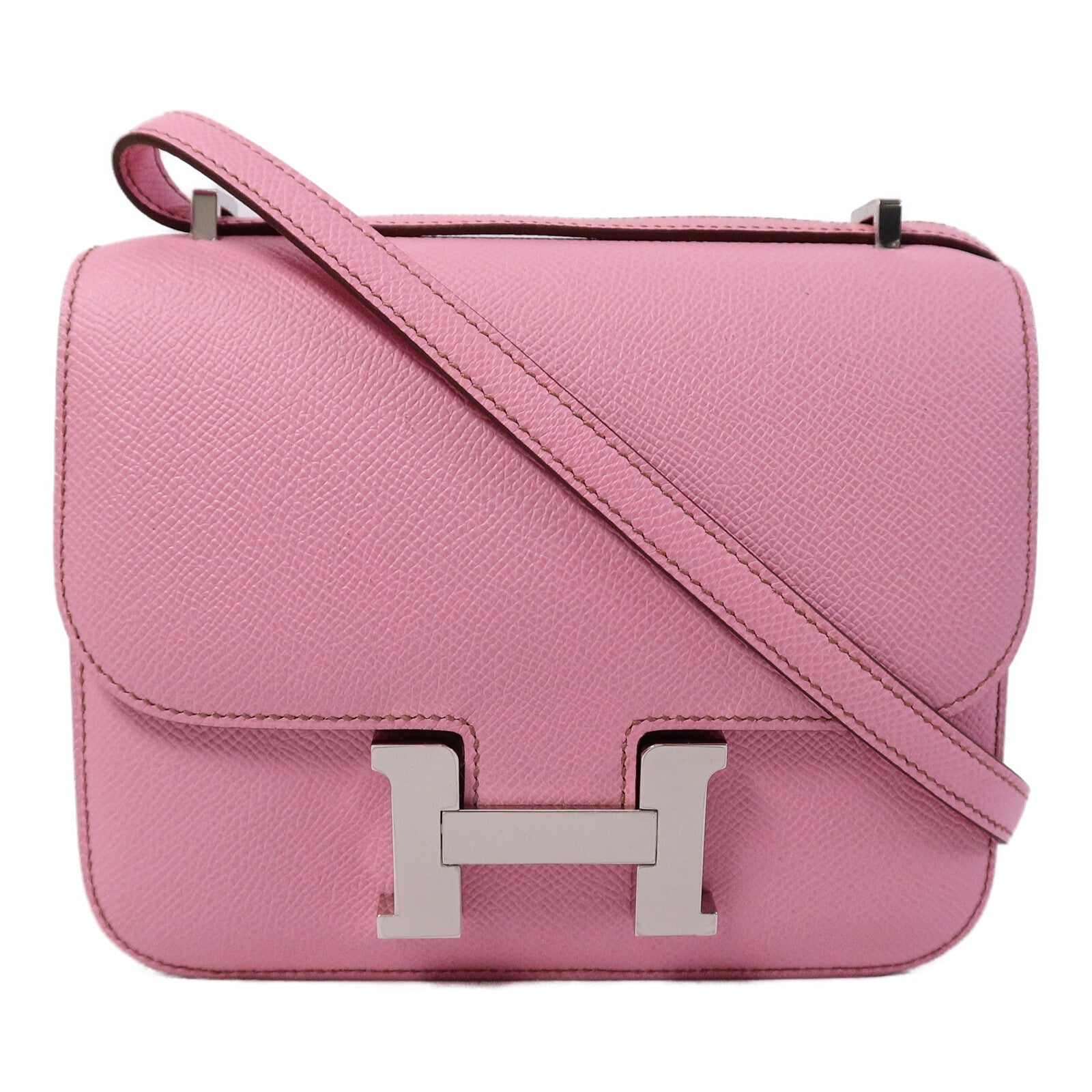 HERMES Epsom皮革Constance Mini肩背袋Bubblegum Pink