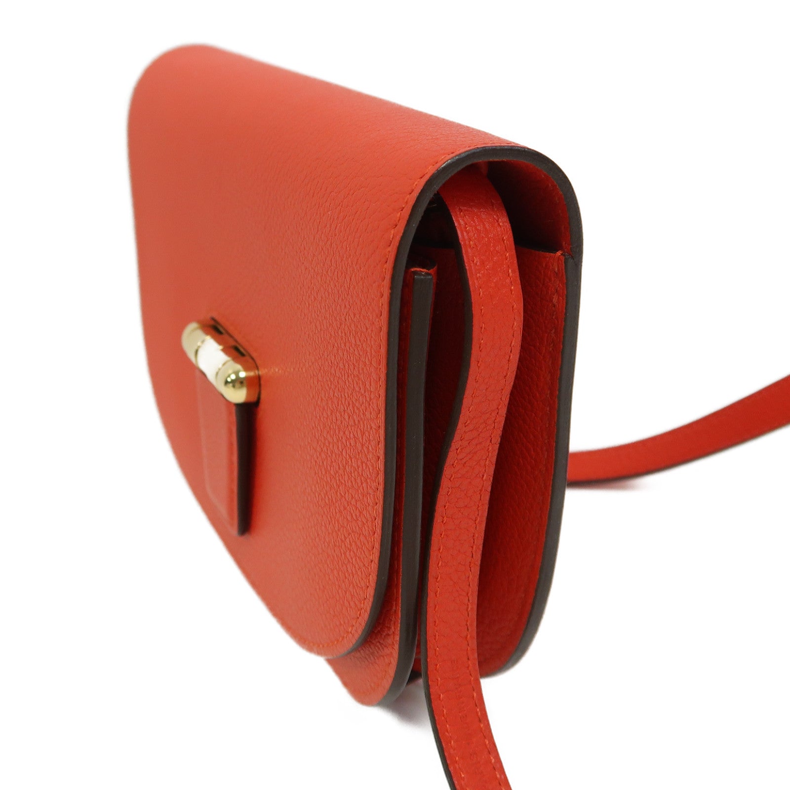 HERMES Evercolor皮革Convoyeur Mini金扣肩背袋Rouge Tomate/紅色