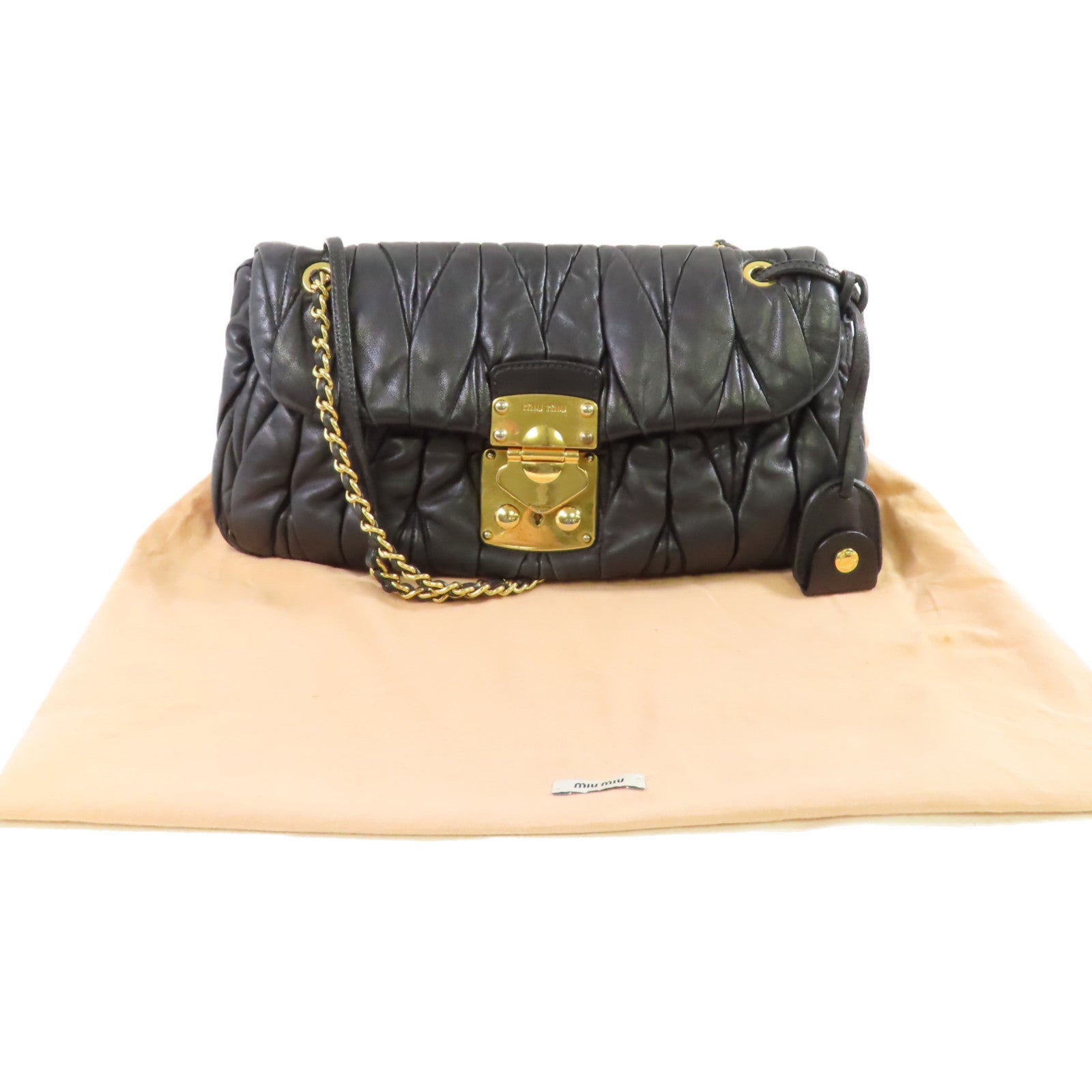 Miu Miu 牛皮皮革Shoulder Bag金扣肩背袋黑色