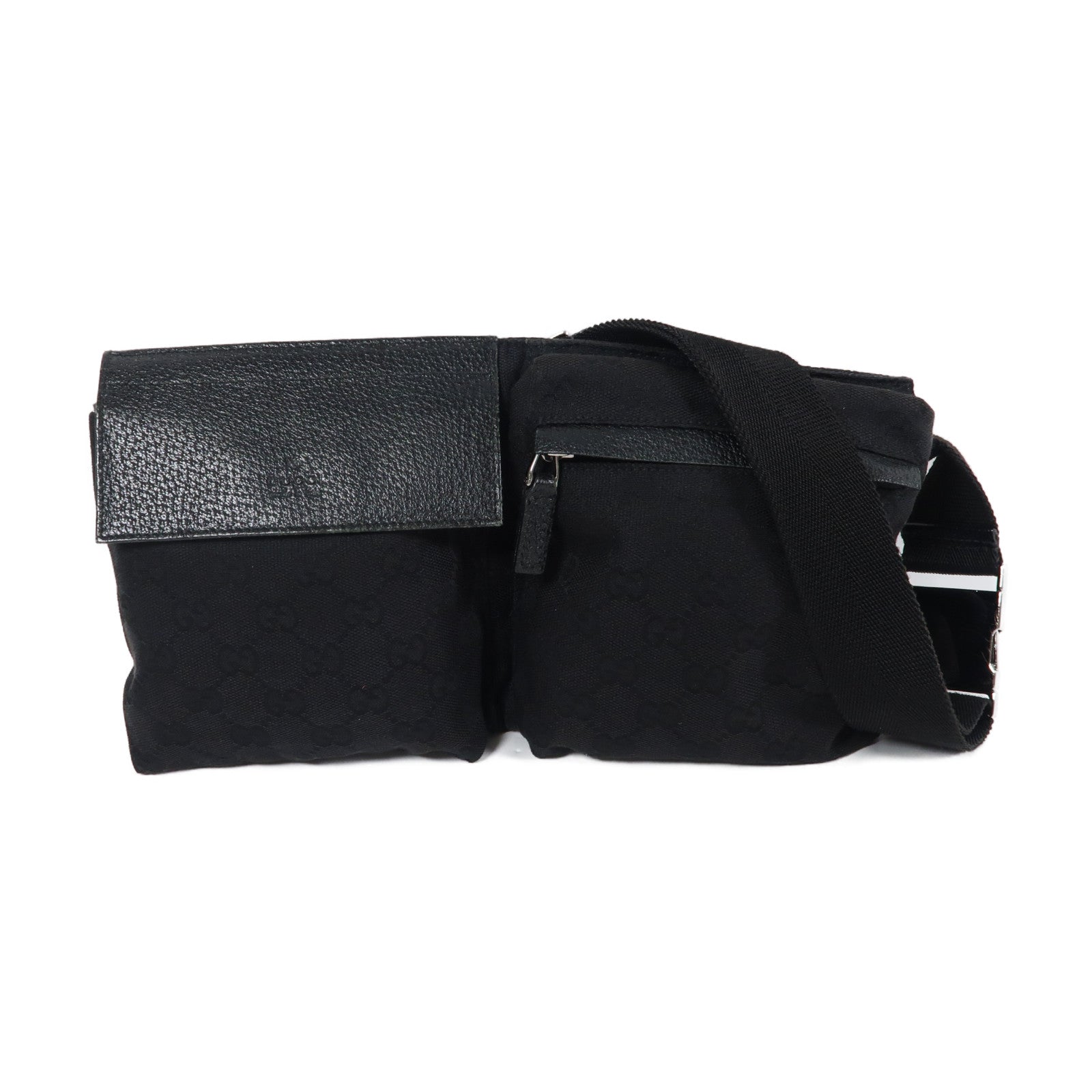 GUCCI 帆布Waist Bag銀扣腰包黑色