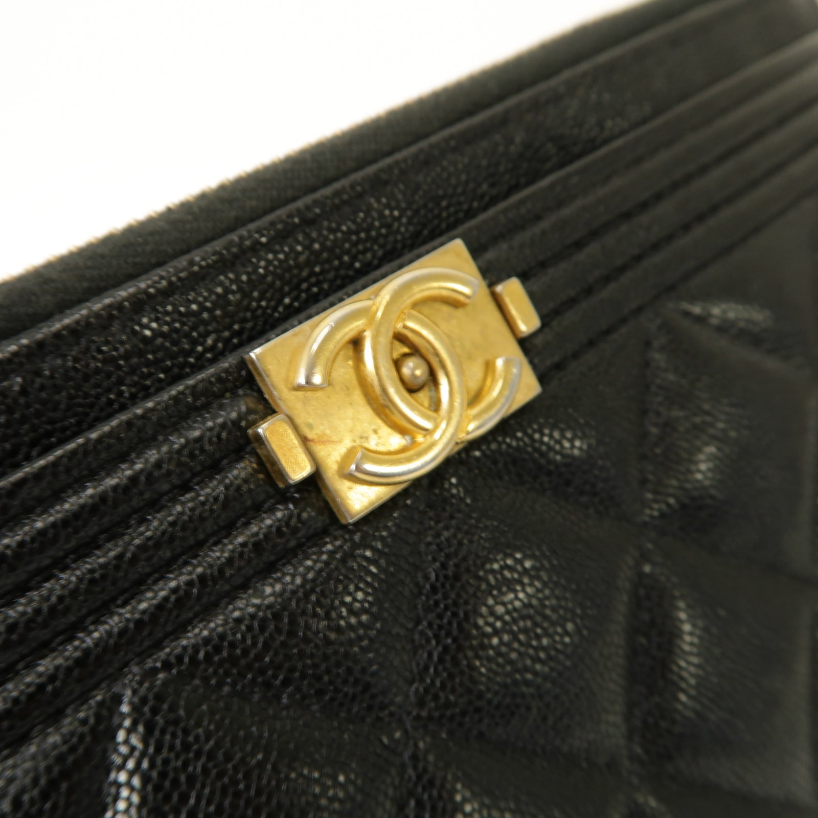 CHANEL Caviar皮革Boy Clutch Bag金扣手拿包黒色