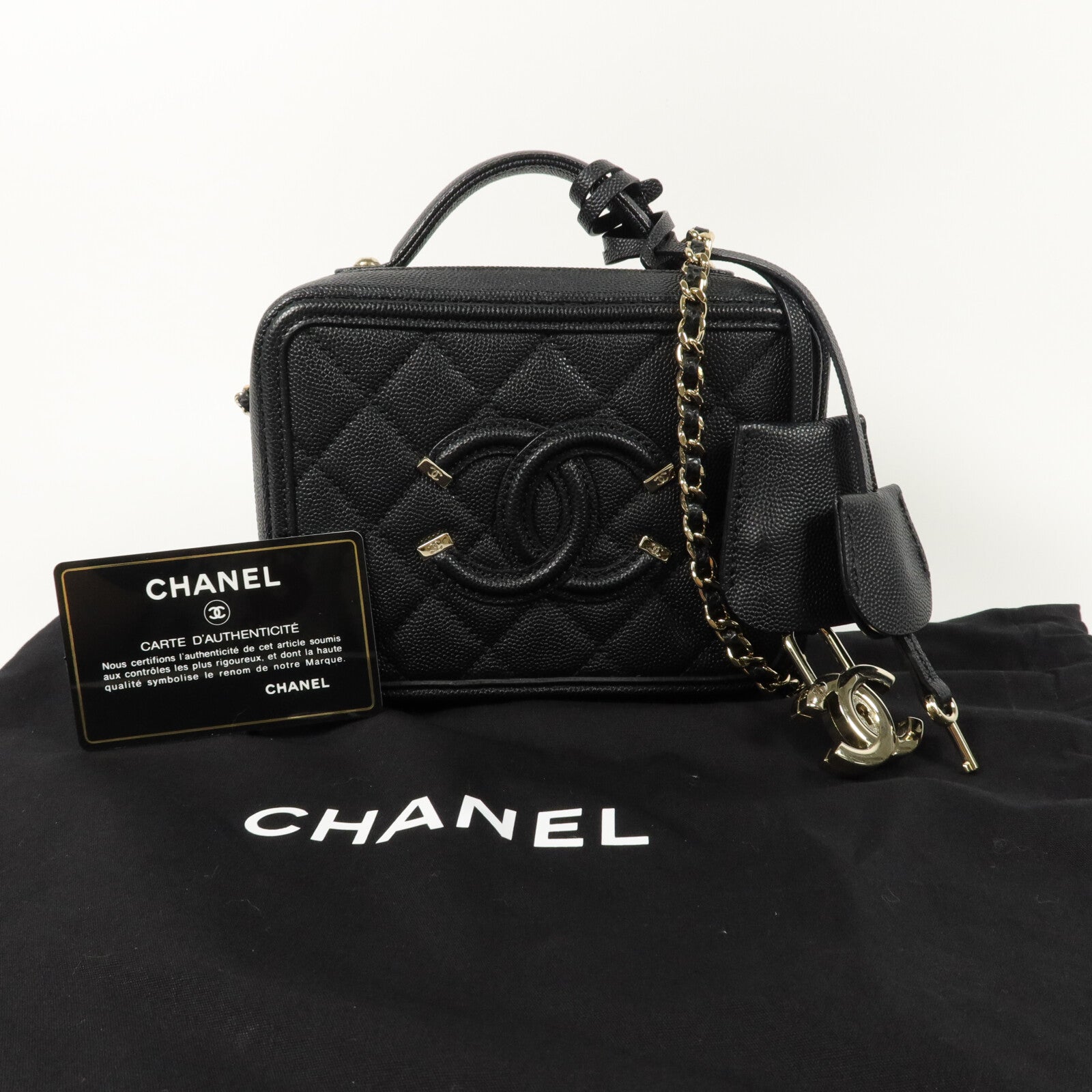 CHANEL 牛皮皮革Vanity Case鏈帶手挽肩背兩用袋