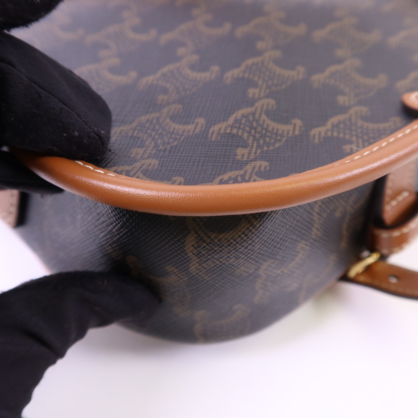 CELINE 塗層帆布Medium Folco in Triomphe金扣肩背袋