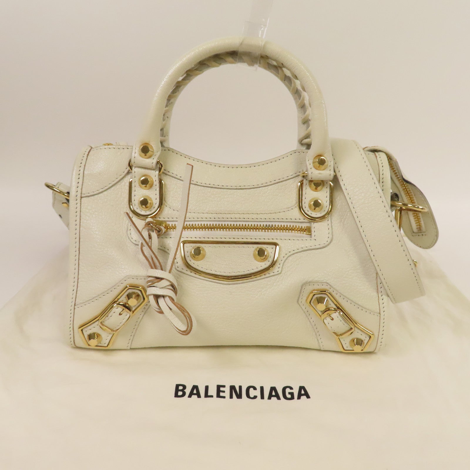 BALENCIAGA 【激減優惠】牛皮皮革Mini City金扣手挽肩背兩用袋白色