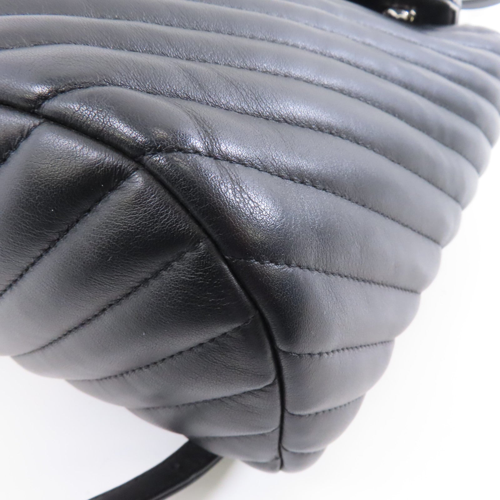 CHANEL 斜紋牛皮皮革Backpack銀扣背包
