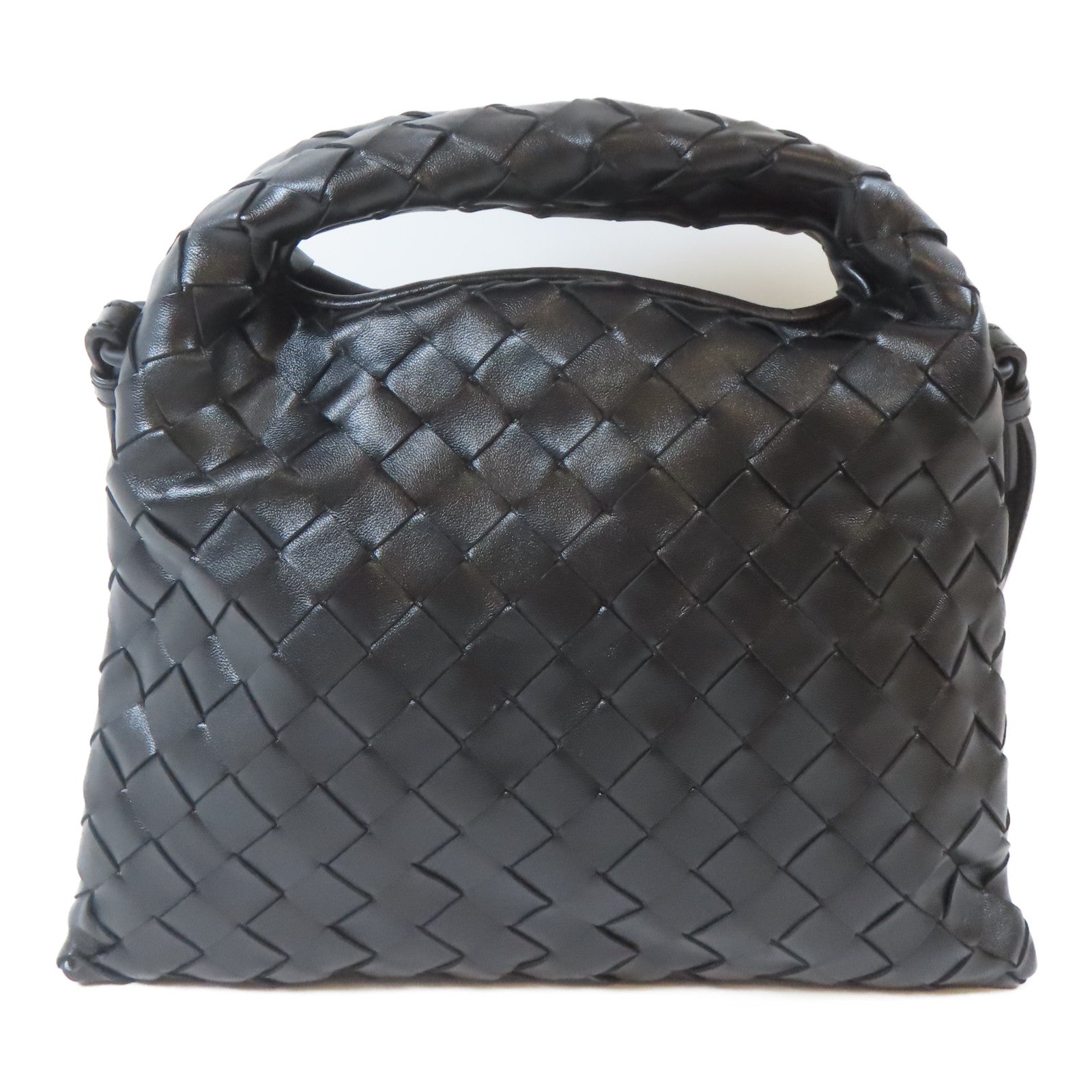 BOTTEGA VENETA 織紋牛皮皮革Mini Hop Hobo Bag金扣手挽肩背兩用袋黑色