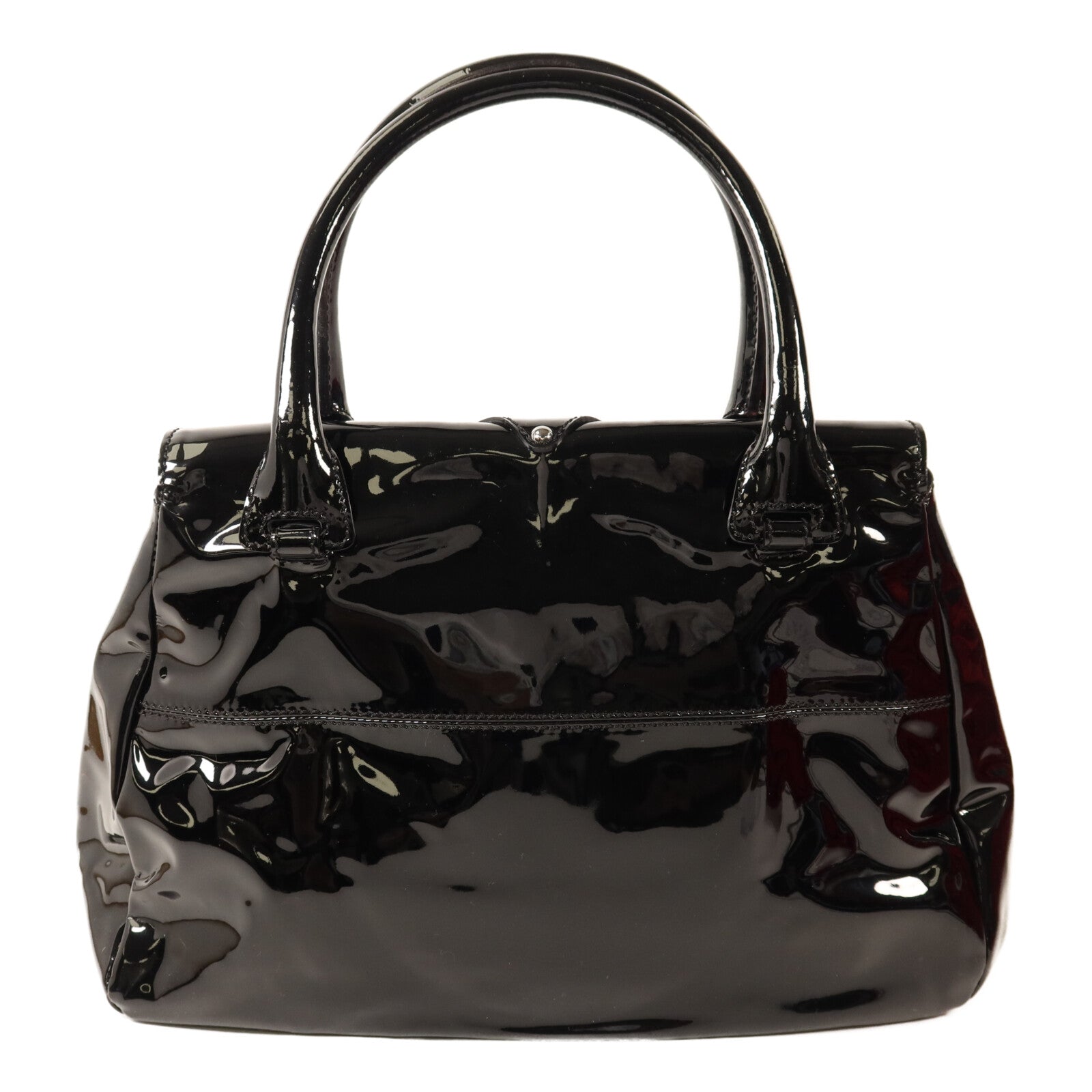Valentino 漆皮皮革Crystal Catch Satchel銀扣手挽袋