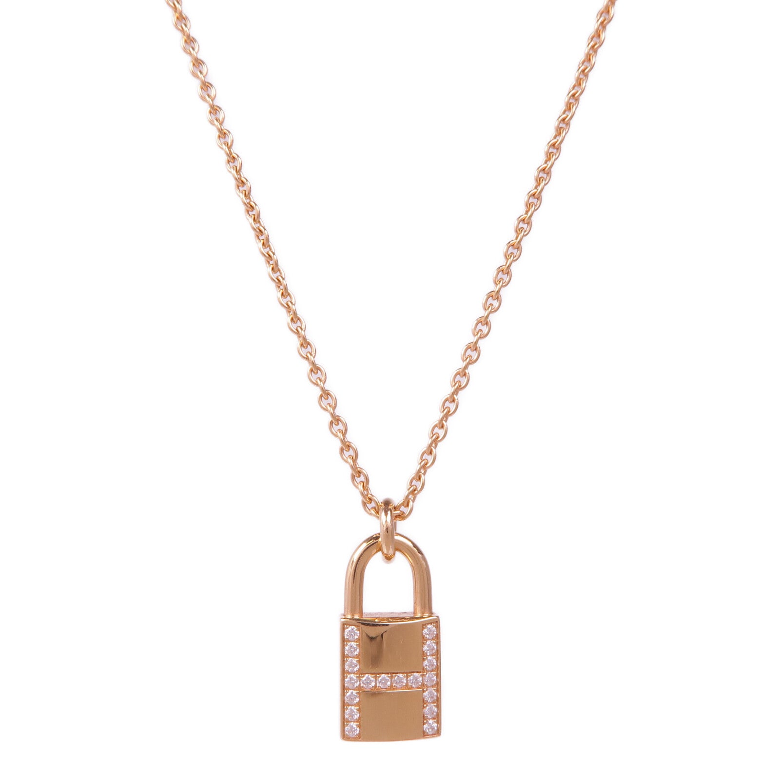 HERMES 18K玫瑰金Kelly Cadenas Necklace鑽石項鍊