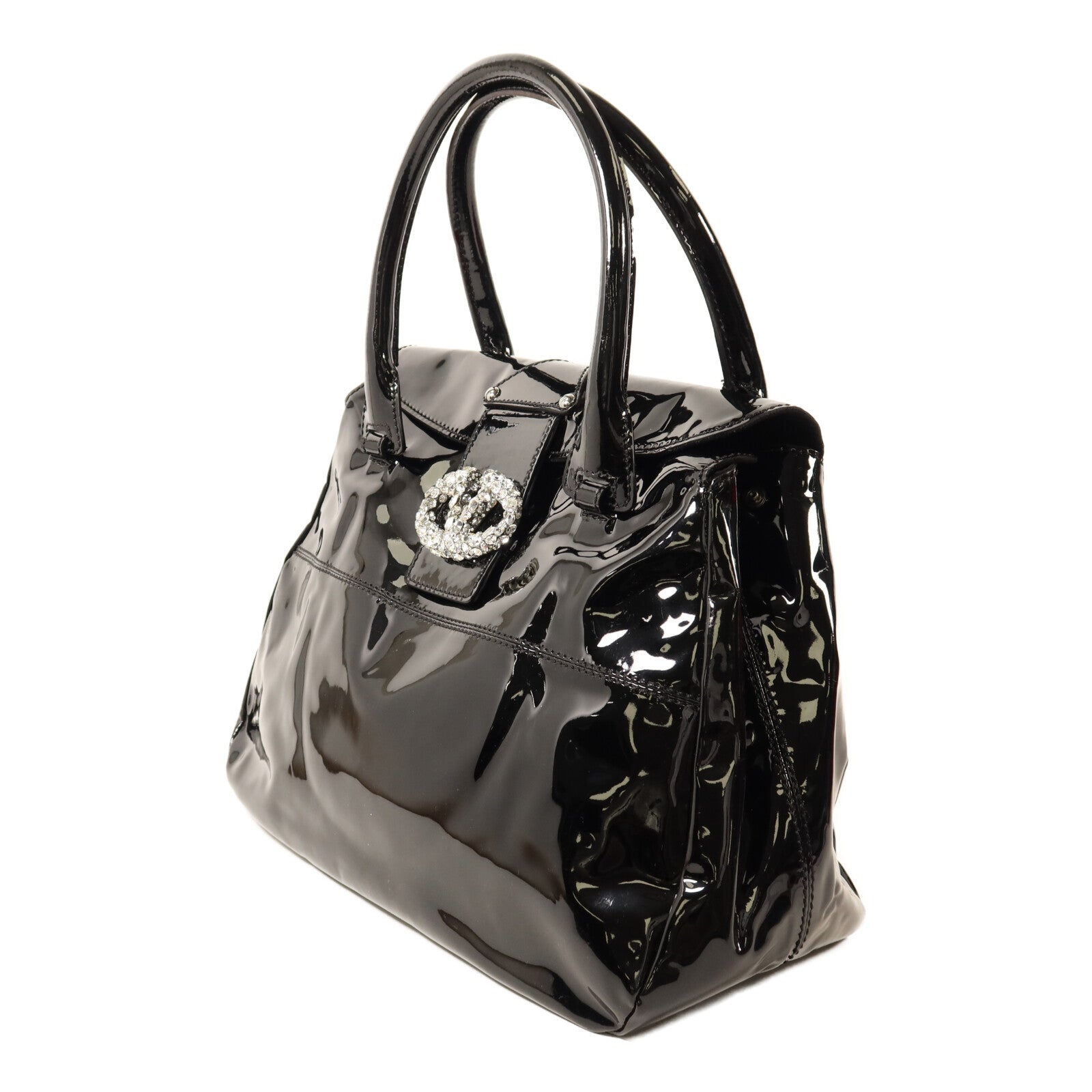 Valentino 漆皮皮革Crystal Catch Satchel銀扣手挽袋