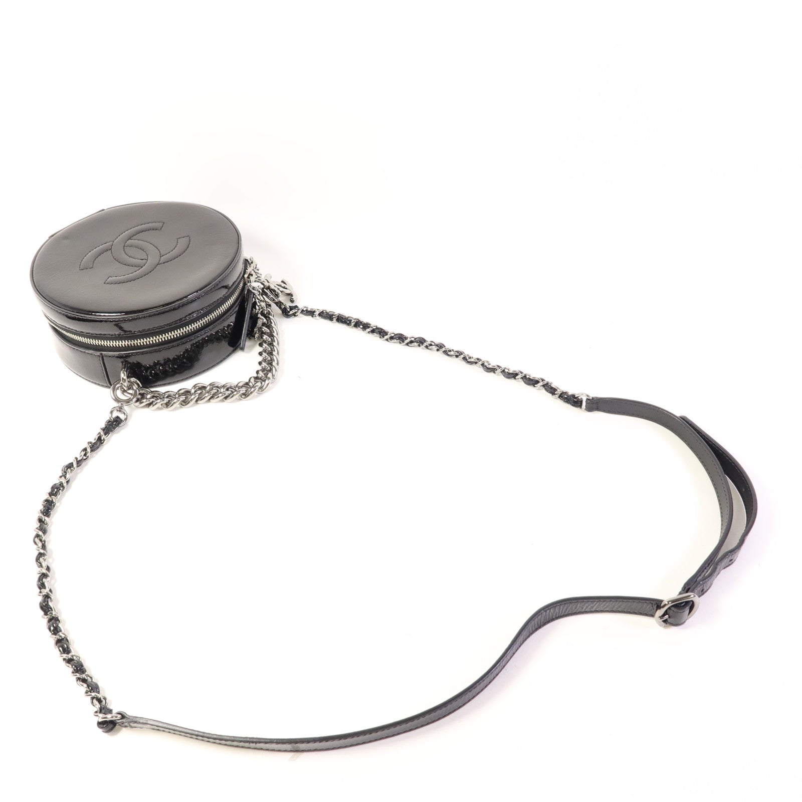 CHANEL 漆皮皮革Chain Shoulder Bag銀扣手挽肩背兩用袋