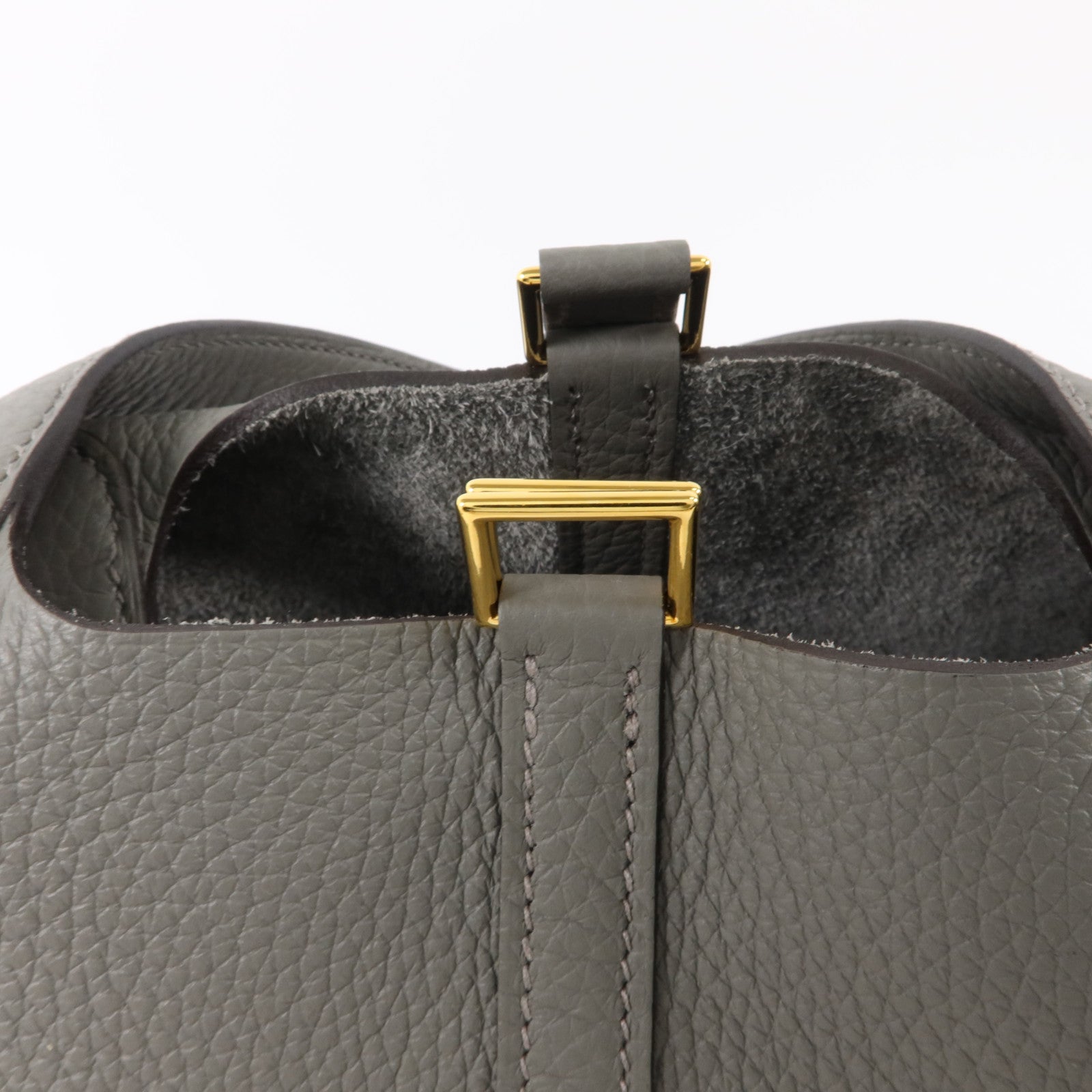 HERMES Clemence皮革Picotin PM手挽袋Gris Meyer