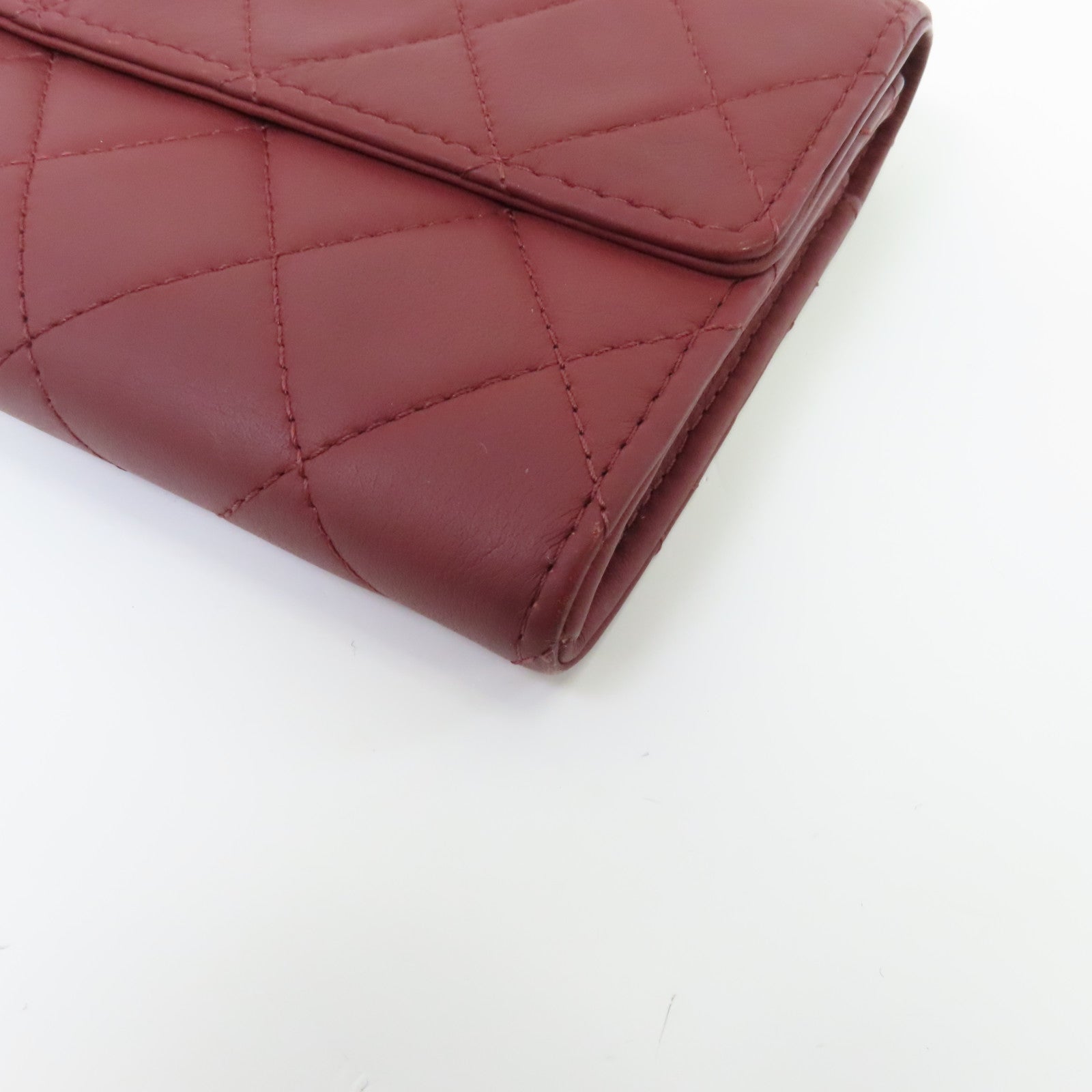 CHANEL 【激減優惠】菱格牛皮皮革Long Wallet銀扣長錢包紅色