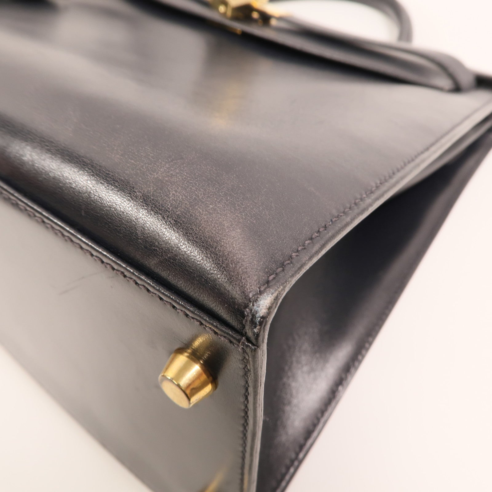 HERMES Box Calf皮革Kelly 35金扣手挽肩背兩用袋Noir