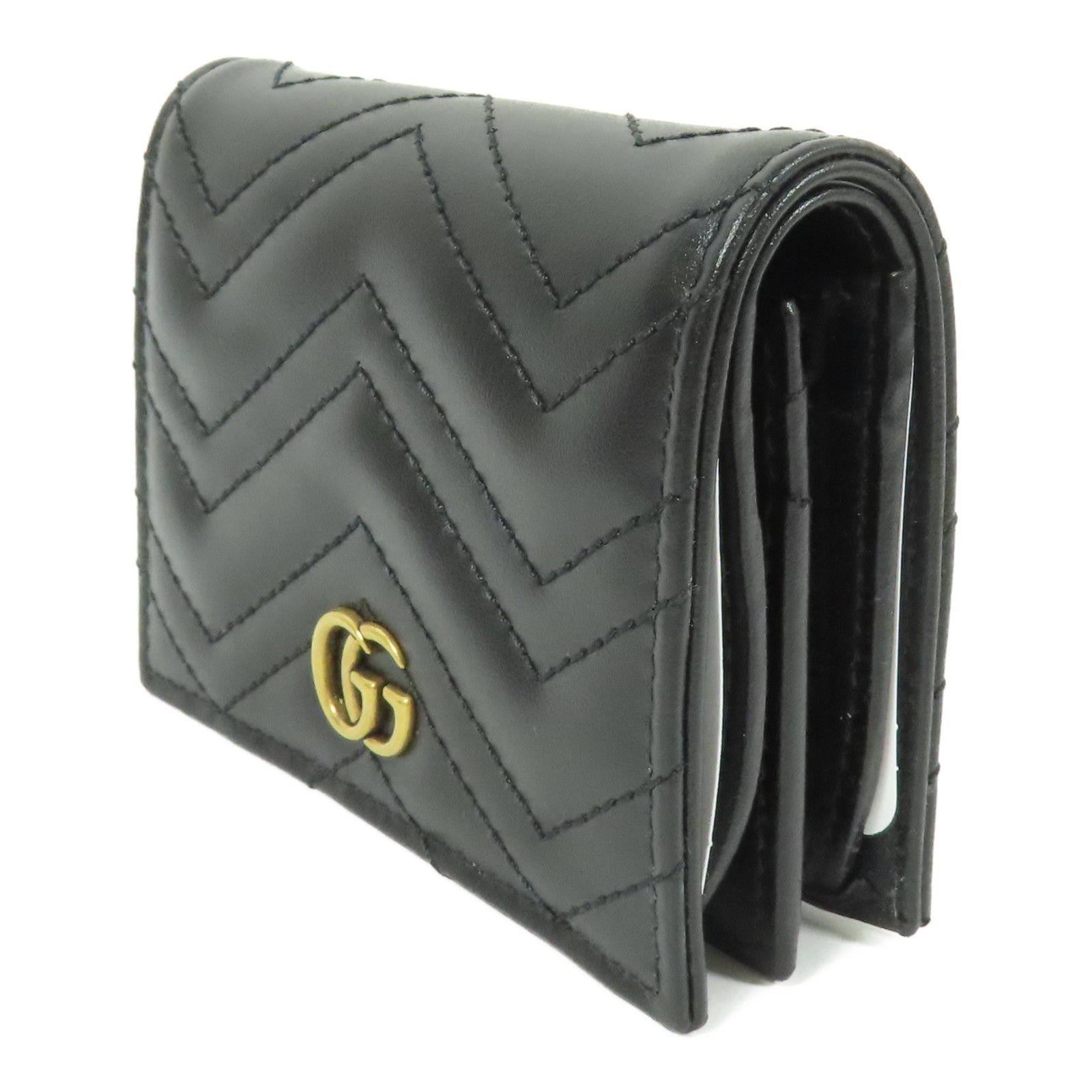 GUCCI Chevron皮革GG Marmont Small Wallet金扣錢包