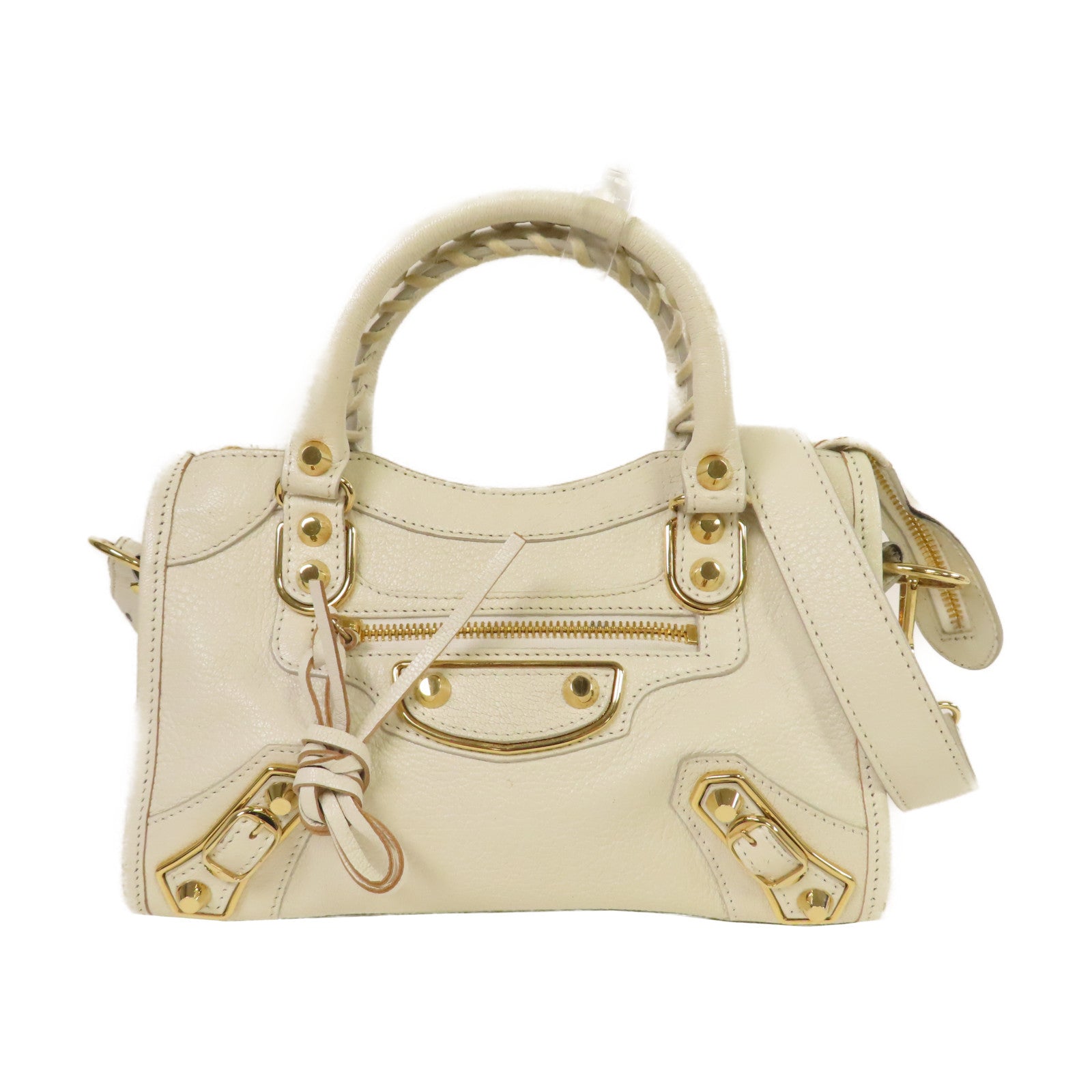 BALENCIAGA 【激減優惠】牛皮皮革Mini City金扣手挽肩背兩用袋白色