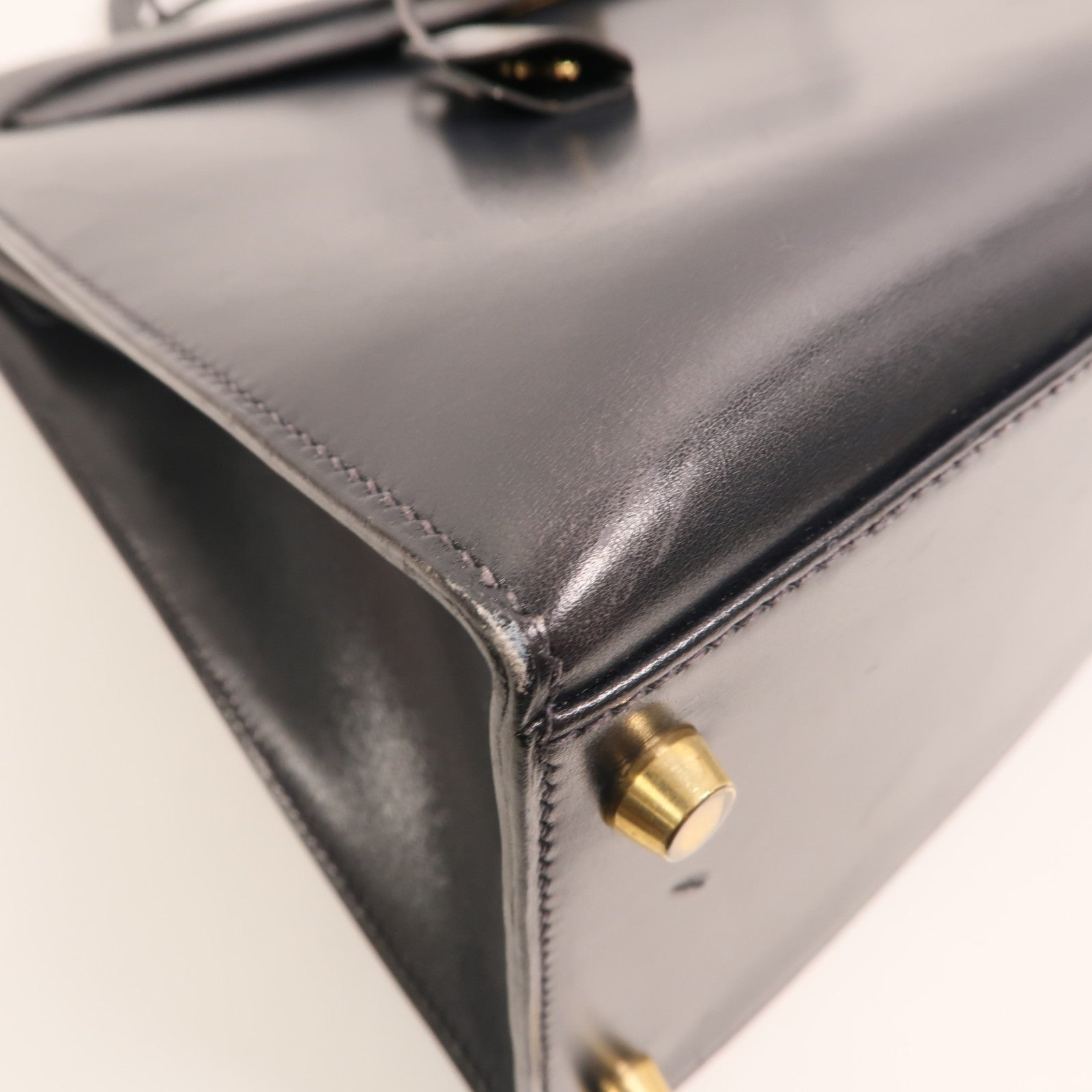 HERMES Box Calf皮革Kelly 35金扣手挽肩背兩用袋Noir