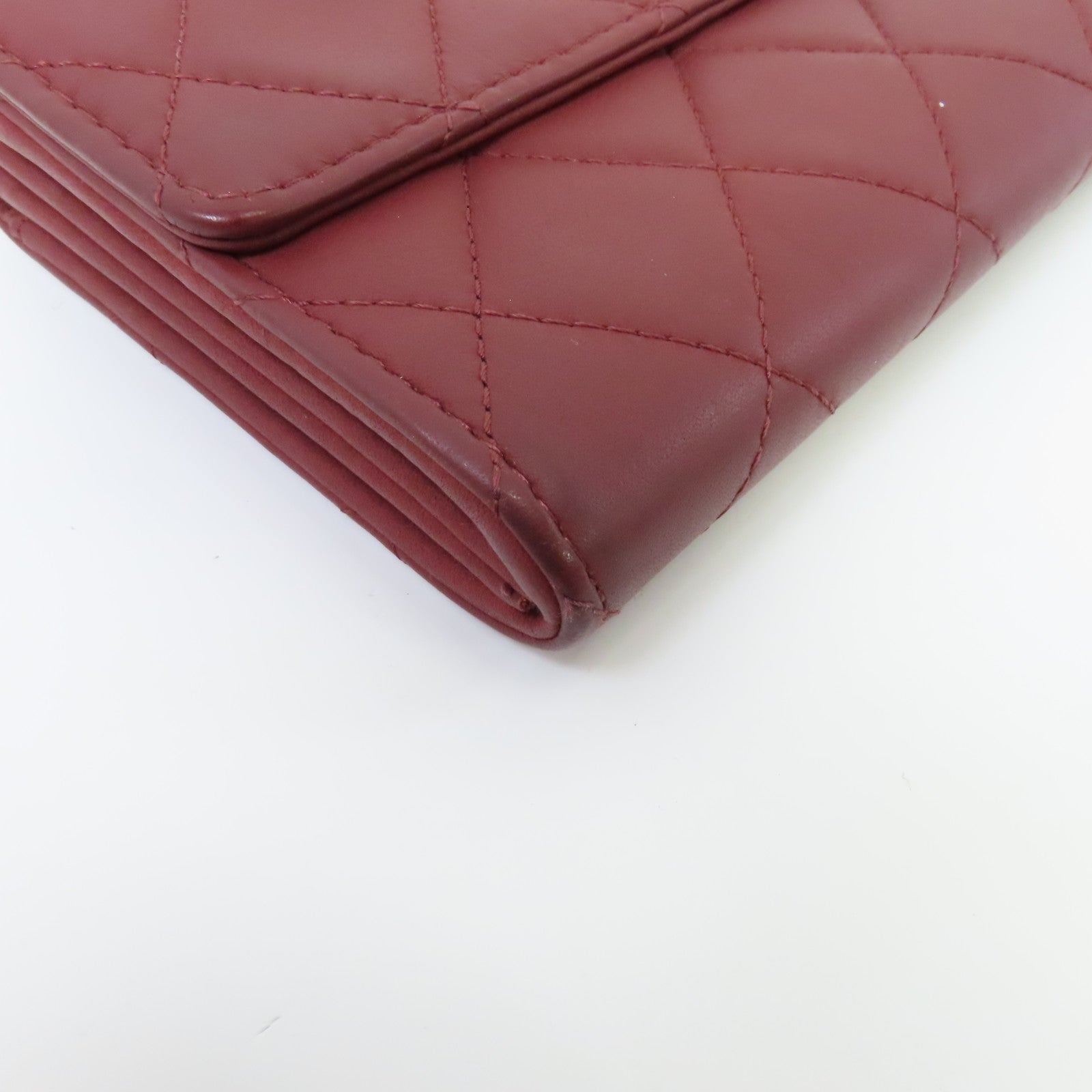 CHANEL 【激減優惠】菱格牛皮皮革Long Wallet銀扣長錢包紅色
