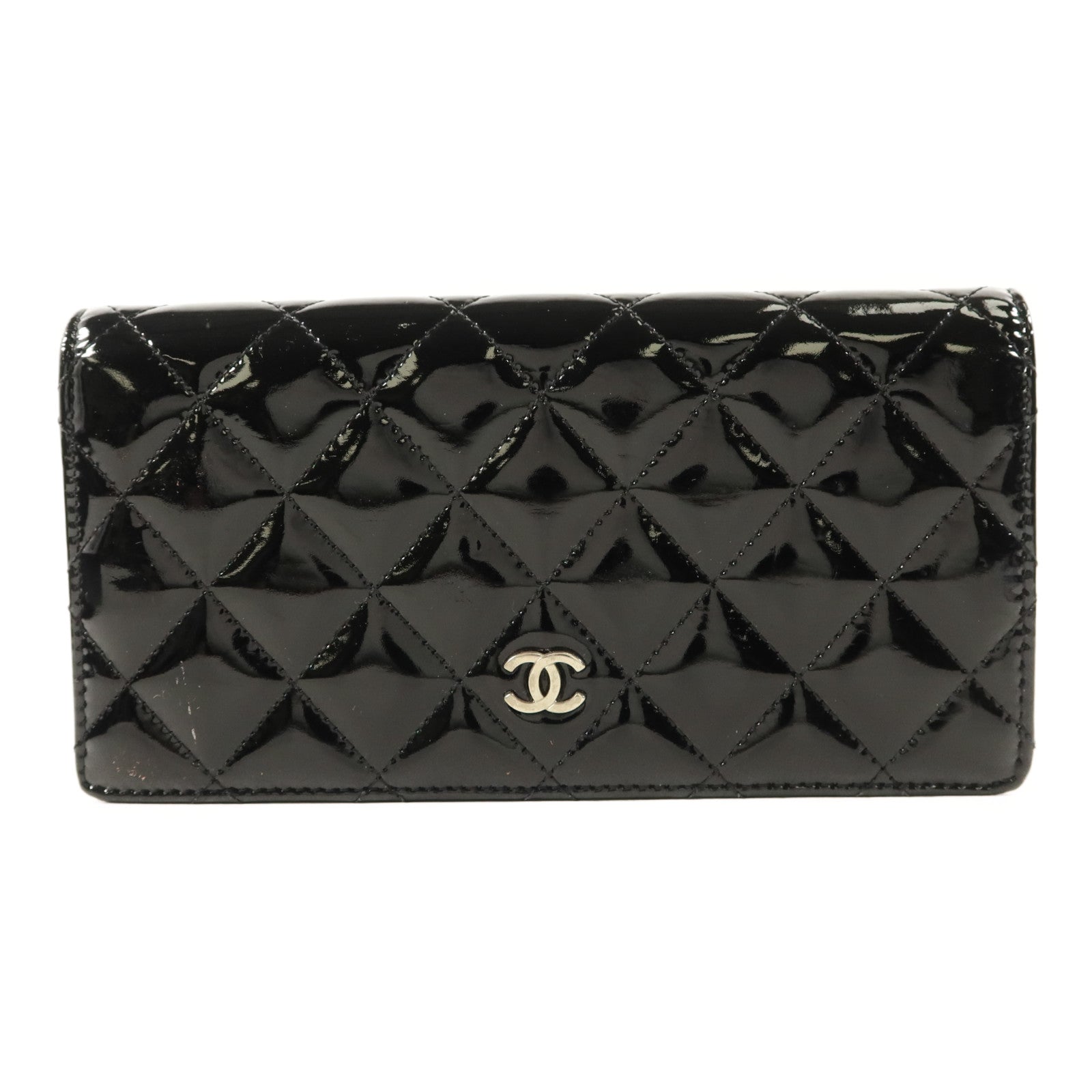 CHANEL 漆皮皮革Long Bifold Wallet銀扣長錢包