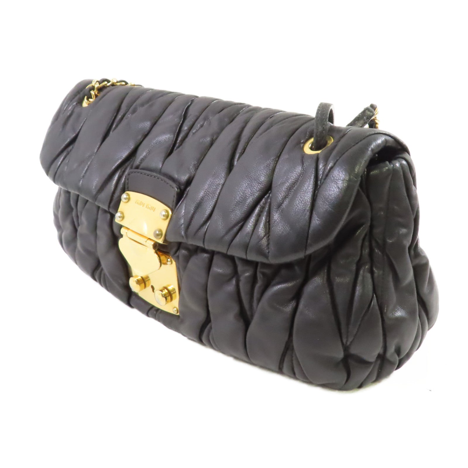 Miu Miu 牛皮皮革Shoulder Bag金扣肩背袋黑色