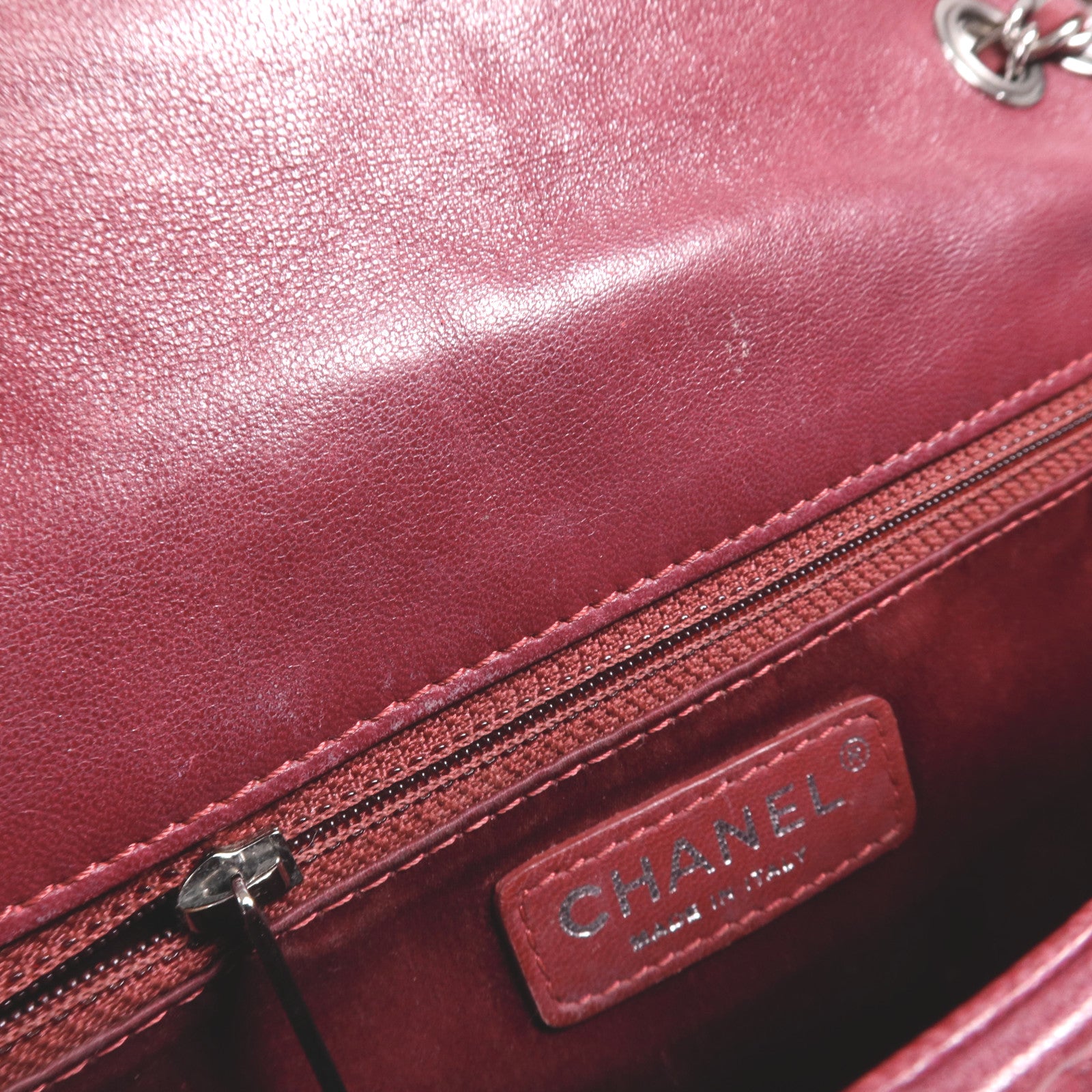 CHANEL 牛皮皮革Chain Shoulder銀扣鏈帶肩背袋