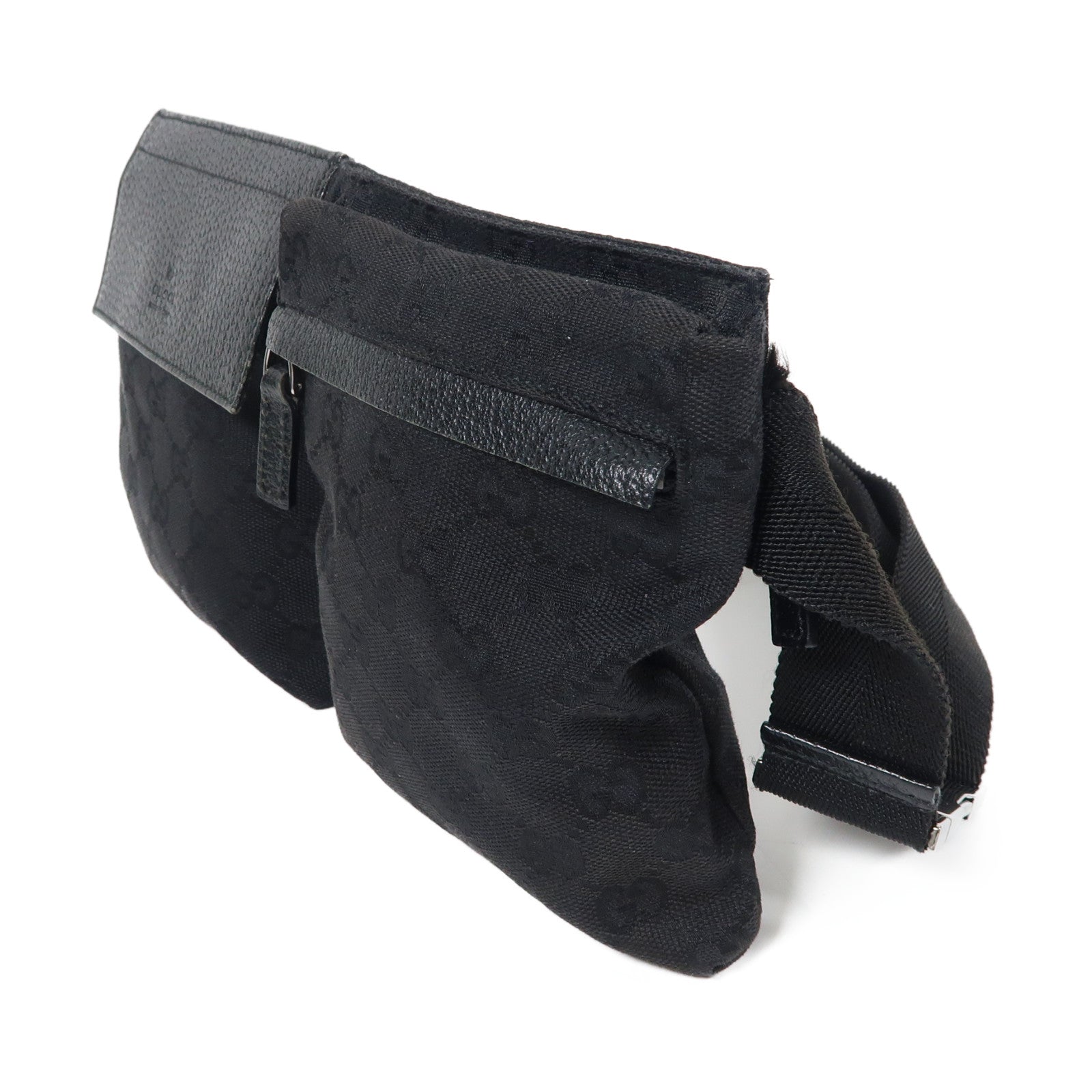 GUCCI 帆布Waist Bag銀扣腰包黑色