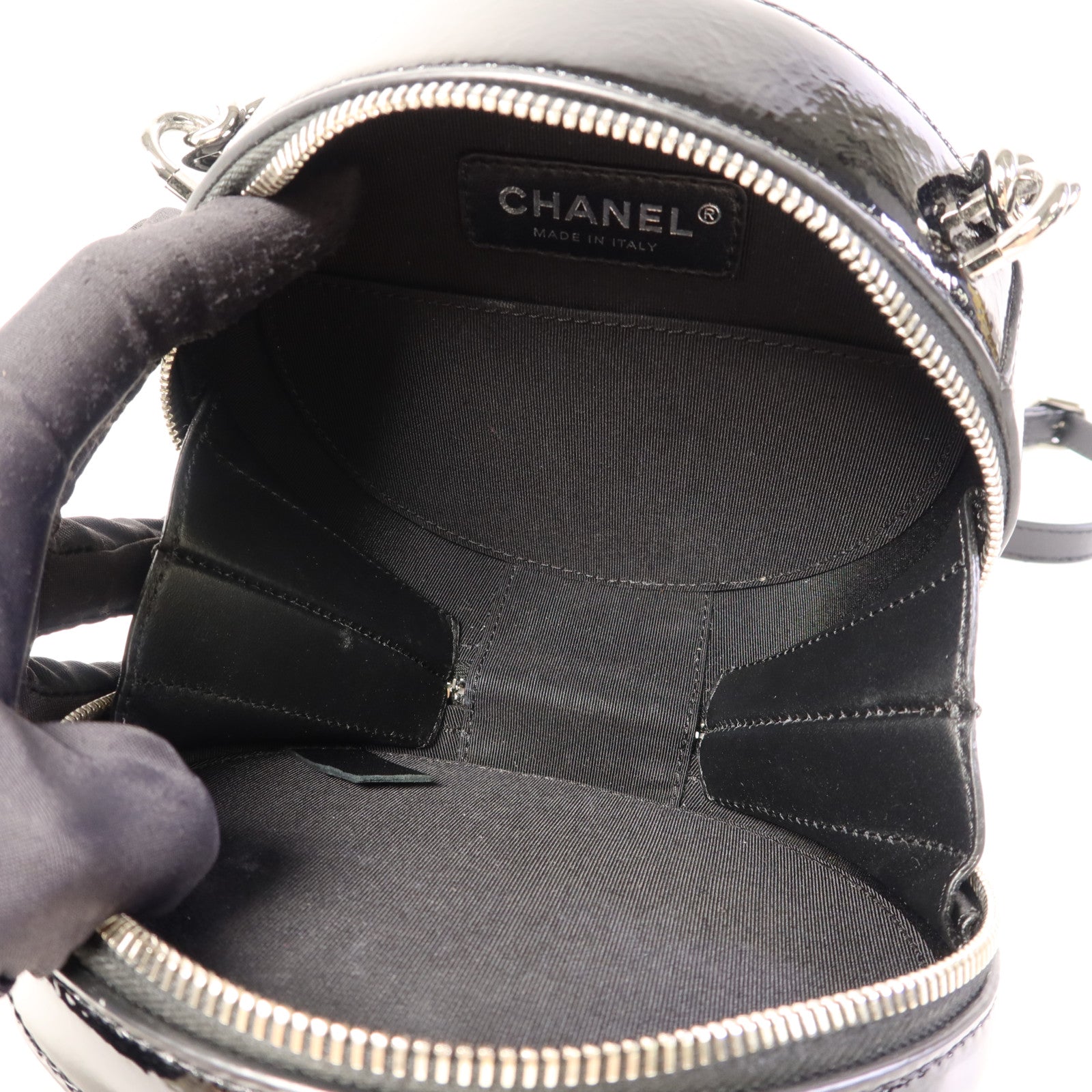 CHANEL 漆皮皮革Chain Shoulder Bag銀扣手挽肩背兩用袋