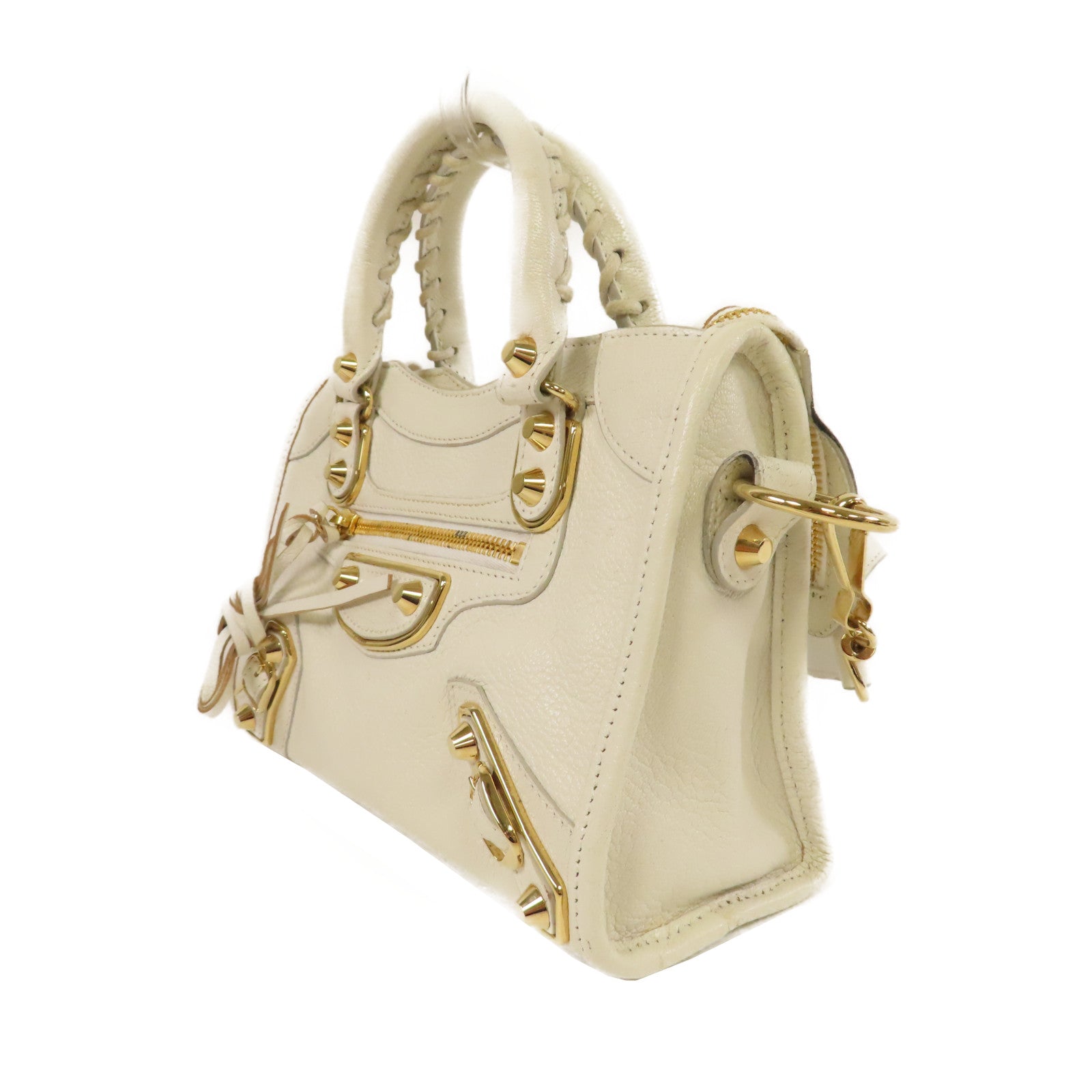 BALENCIAGA 【激減優惠】牛皮皮革Mini City金扣手挽肩背兩用袋白色