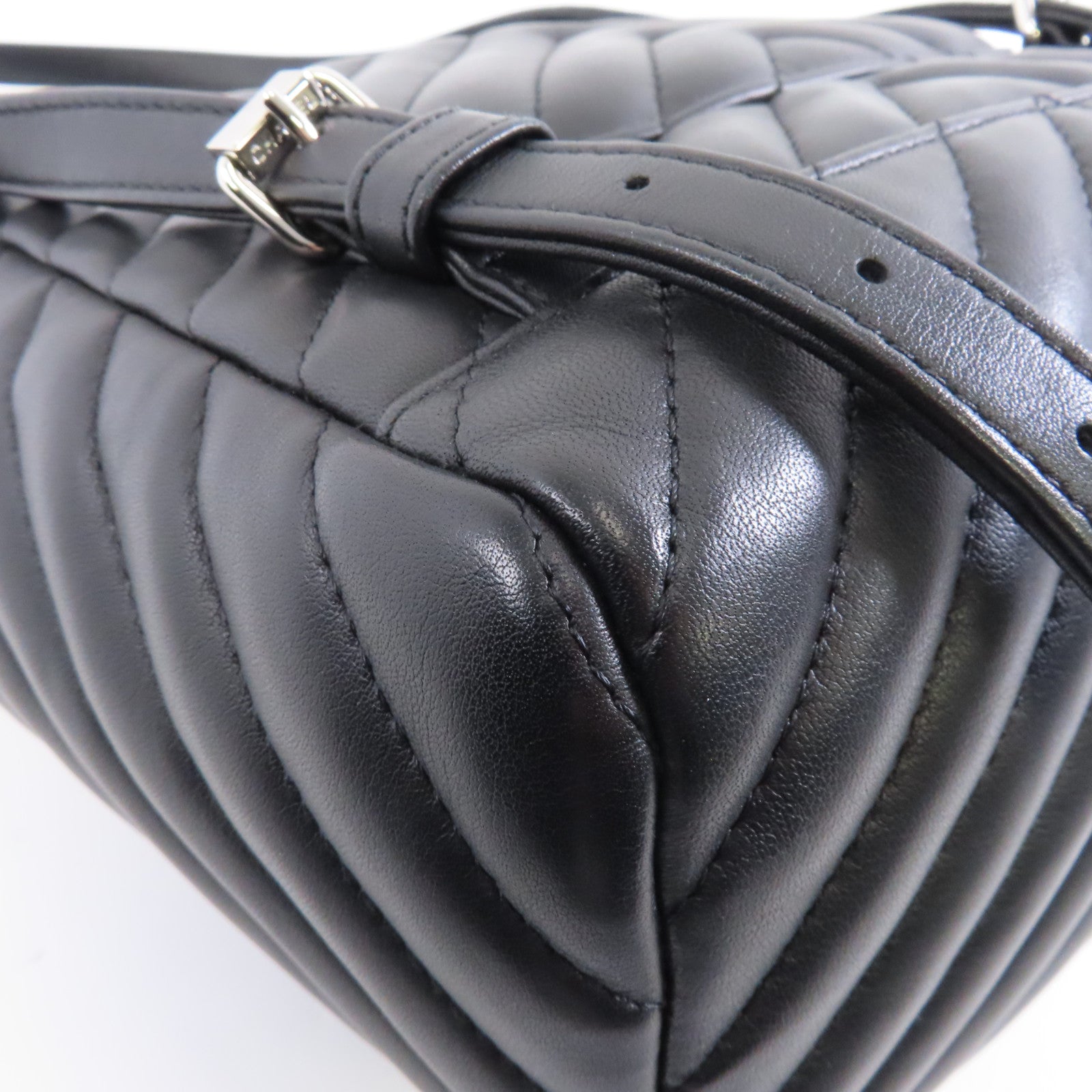 CHANEL 斜紋牛皮皮革Backpack銀扣背包