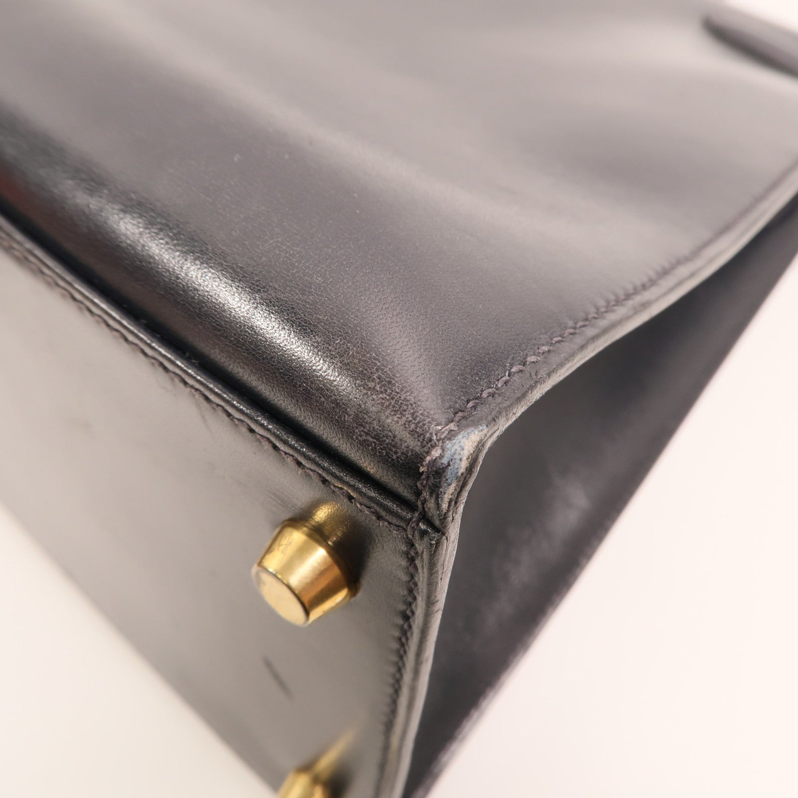 HERMES Box Calf皮革Kelly 35金扣手挽肩背兩用袋Noir