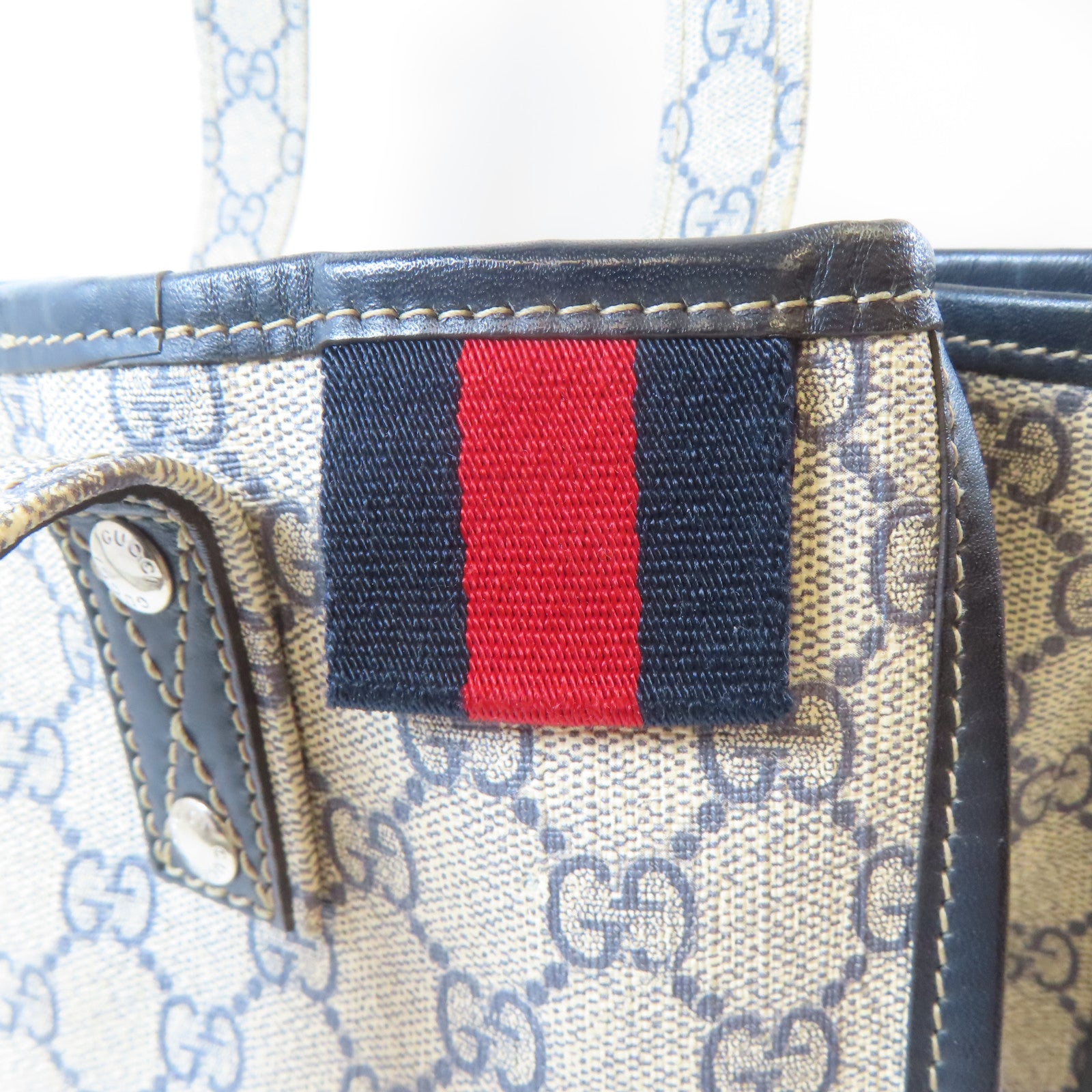 GUCCI 塗層帆布Tote Bag銀扣手挽袋啡色/黑色