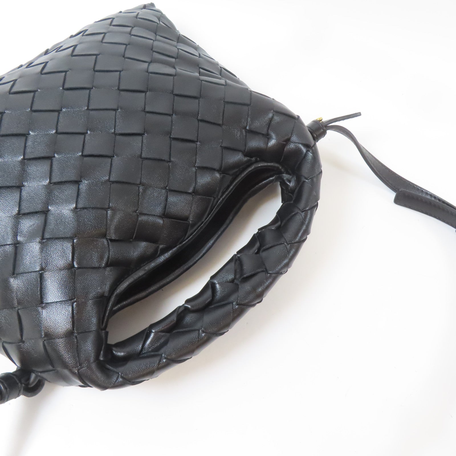 BOTTEGA VENETA 織紋牛皮皮革Mini Hop Hobo Bag金扣手挽肩背兩用袋黑色