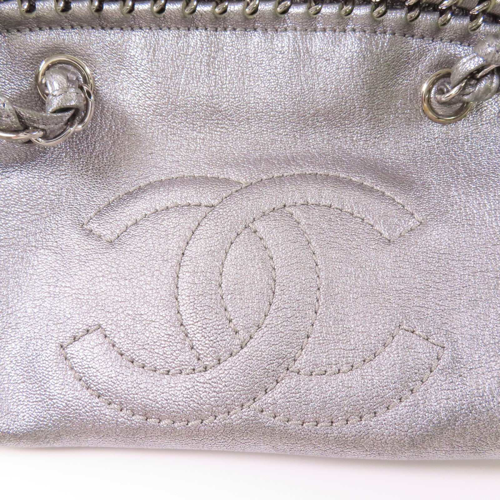 CHANEL CC SHW Hand Bag Calfskin Leather Sliver