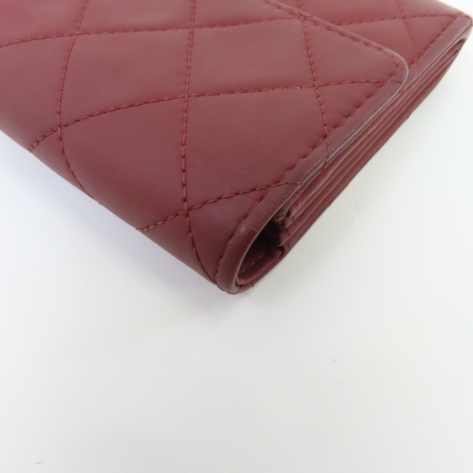 CHANEL 【激減優惠】菱格牛皮皮革Long Wallet銀扣長錢包紅色