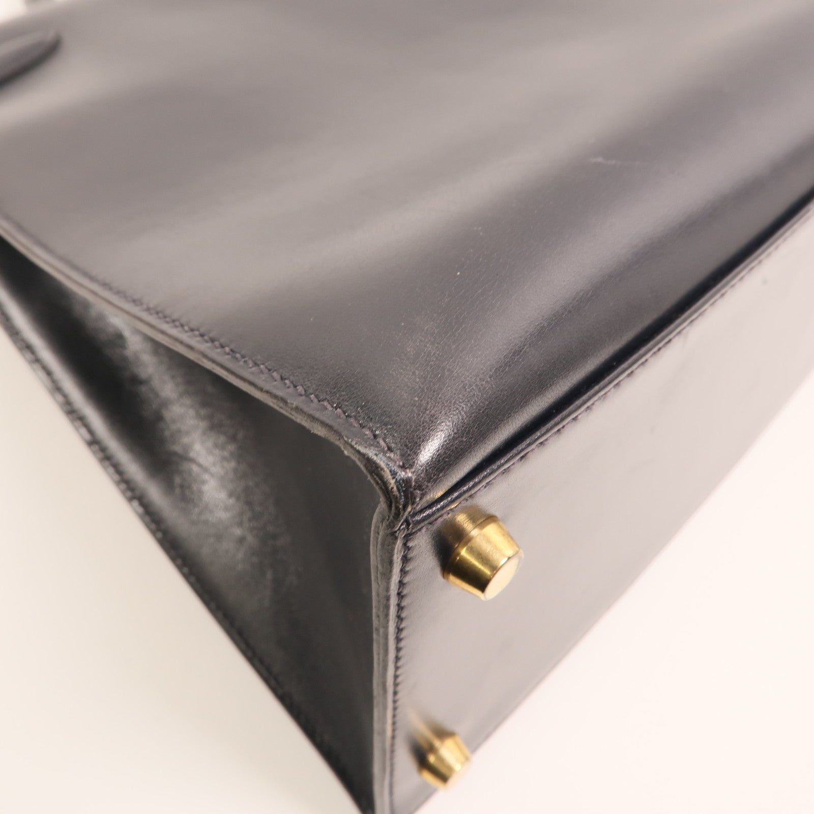 HERMES Box Calf皮革Kelly 35金扣手挽肩背兩用袋Noir