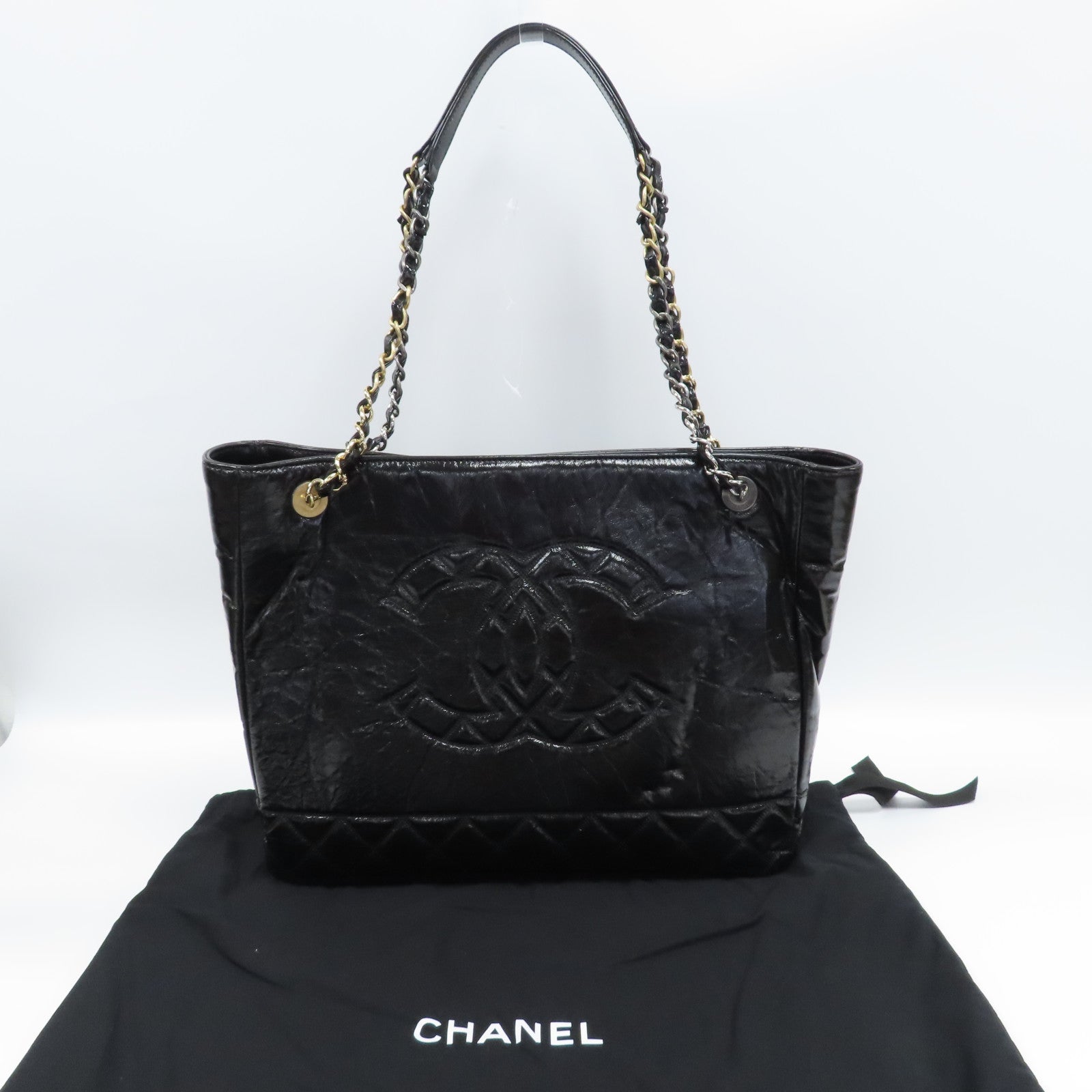 CHANEL 牛皮皮革Chain Tote手挽袋黑色