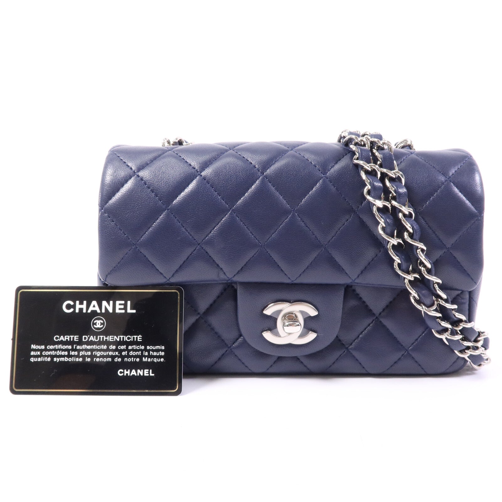 CHANEL 羊皮皮革Mini Classic 20銀扣鏈帶肩背袋