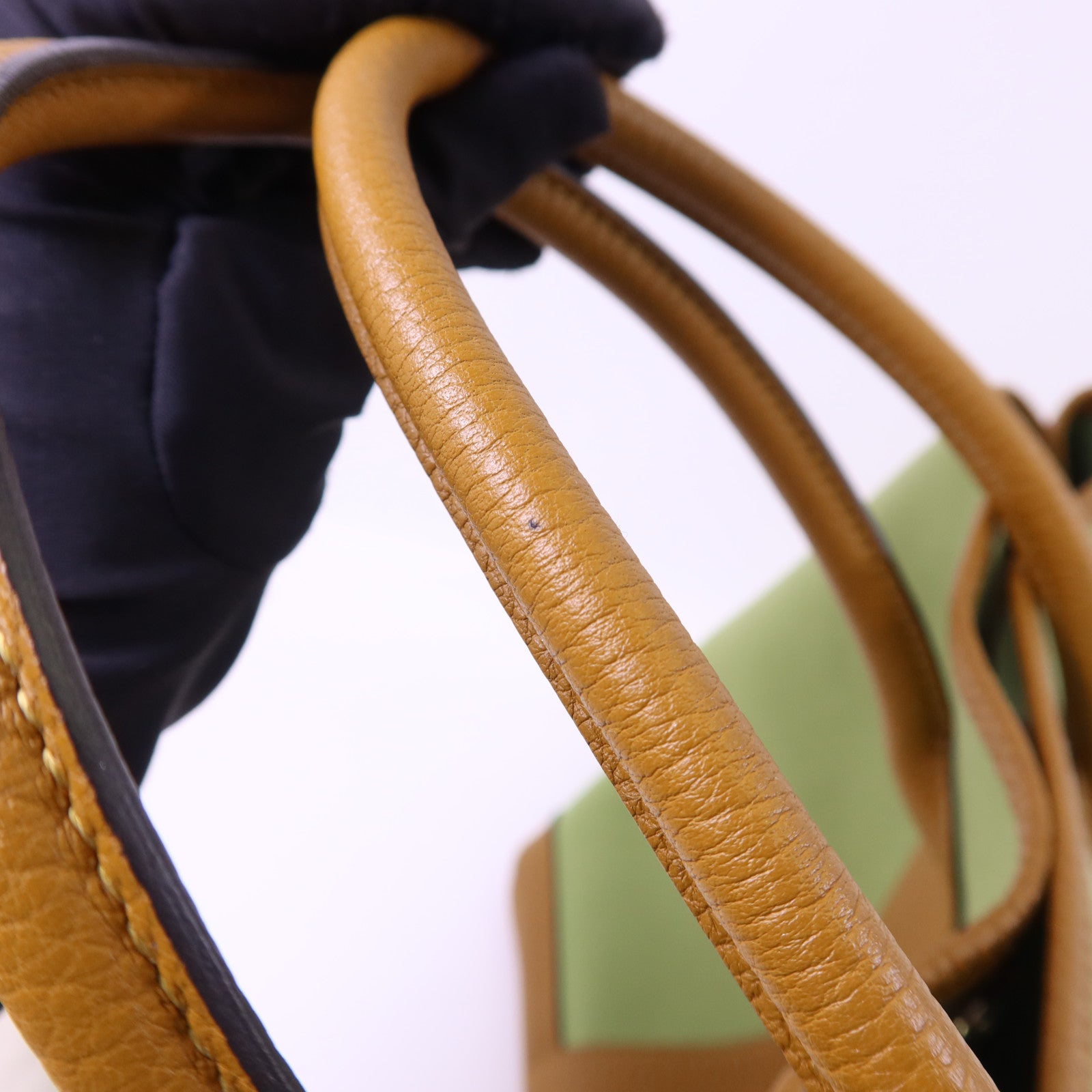 HERMES Negonda皮革/帆布Garden Party PM銀扣手挽袋Vert Criquet/Ocre