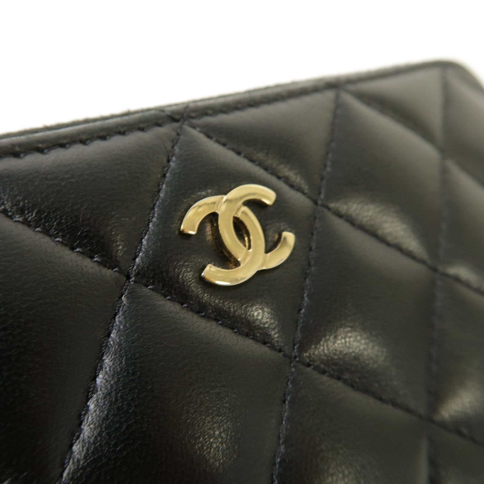 CHANEL 菱格羊皮皮革Medium Zipped Wallet金扣中長錢包黑色