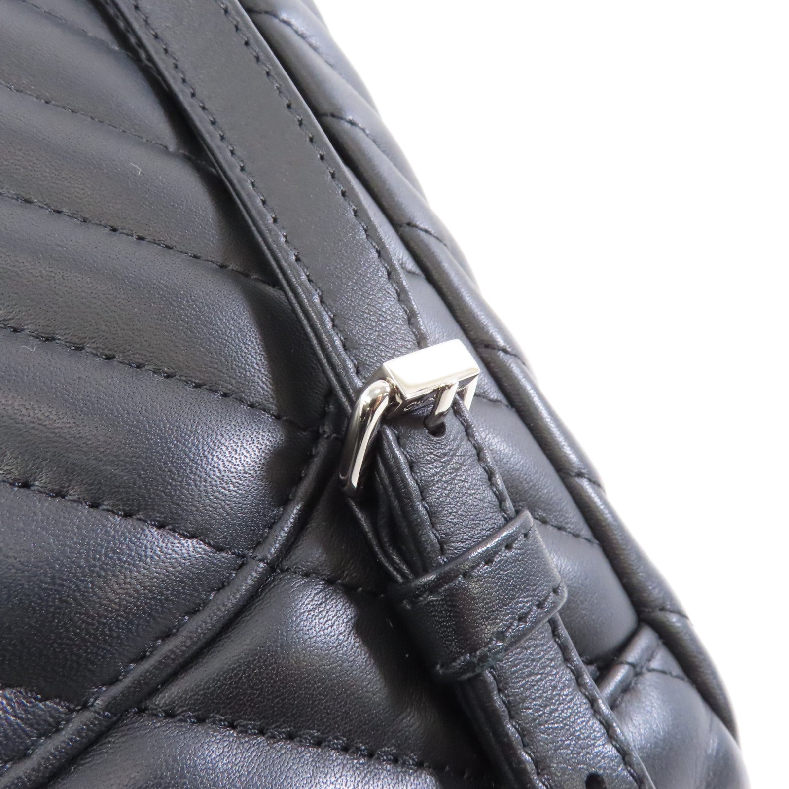 CHANEL 斜紋牛皮皮革Backpack銀扣背包