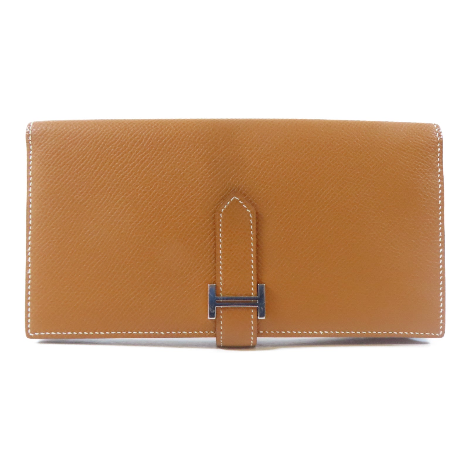 HERMES Epsom皮革Bearn Bifold Wallet銀扣長錢包Gold/金色/啡色