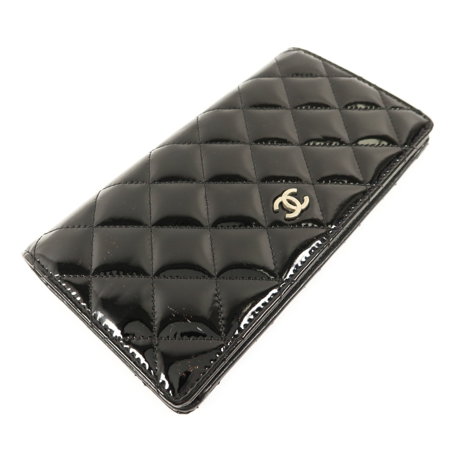 CHANEL 漆皮皮革Long Bifold Wallet銀扣長錢包