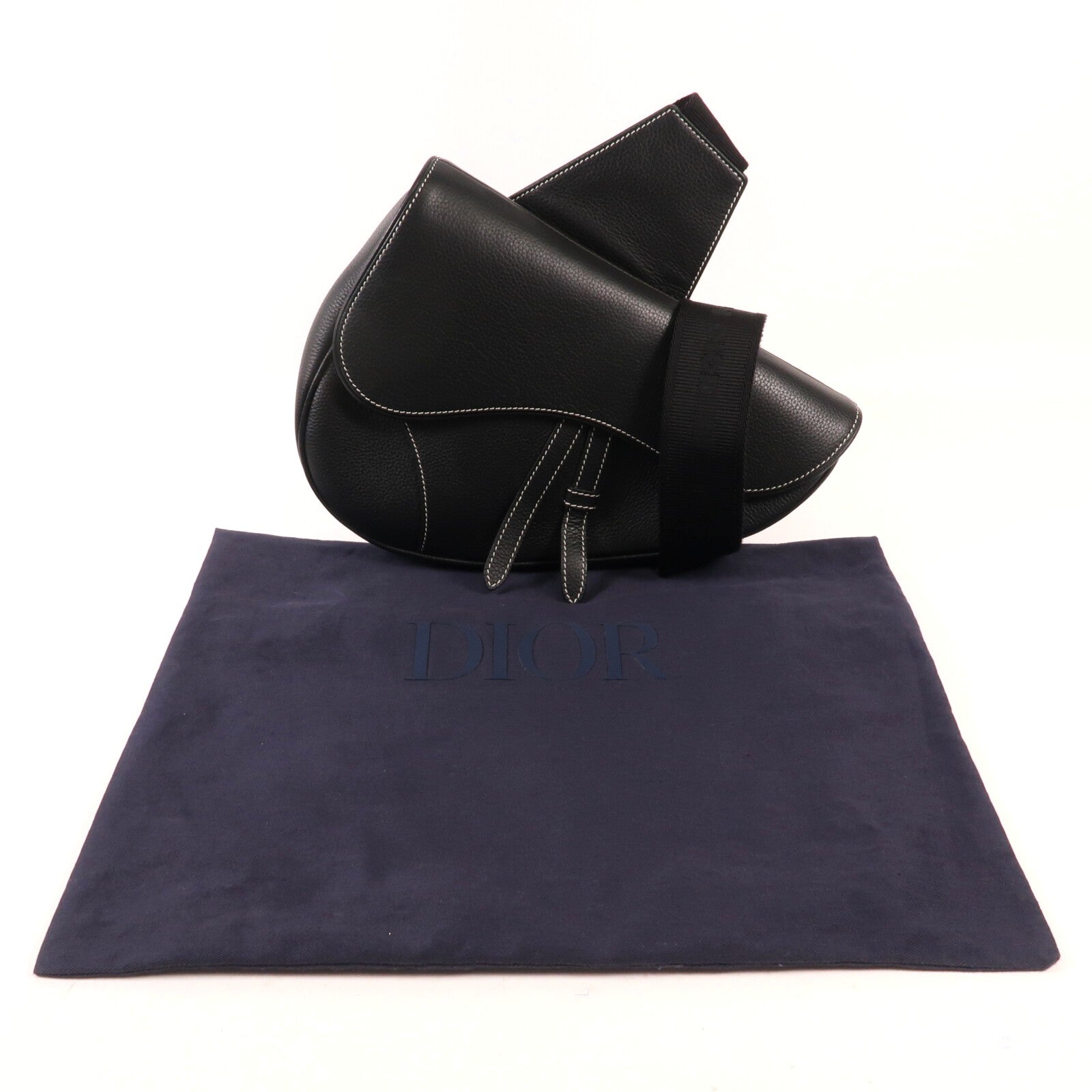 Dior 牛皮皮革Saddle Bag銀扣肩背袋