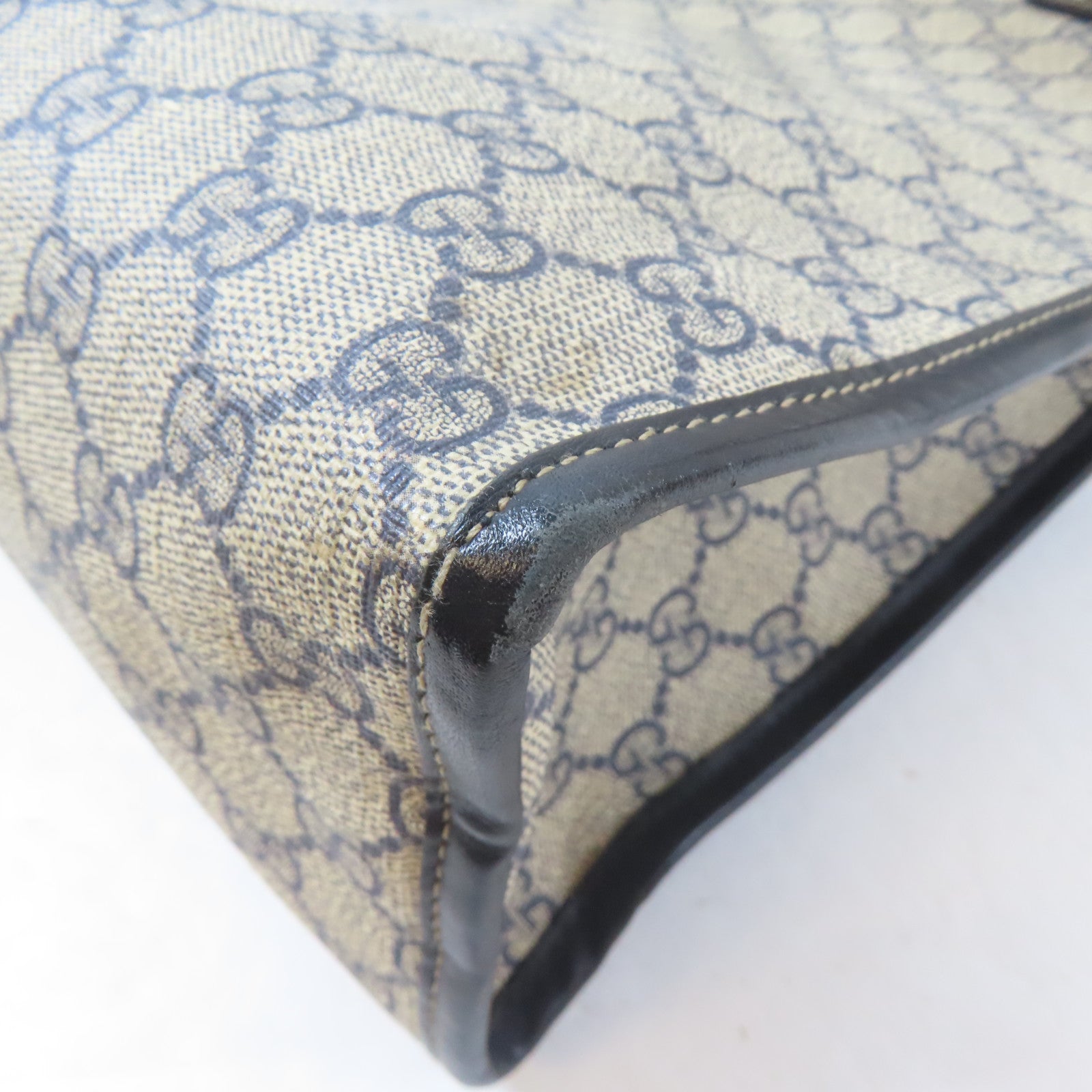 GUCCI 塗層帆布Tote Bag銀扣手挽袋啡色/黑色